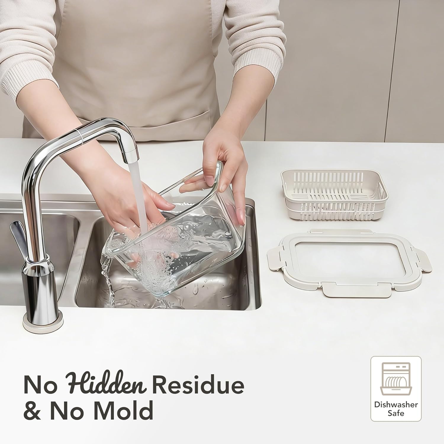 Detalle de GENICOOK Glass Produce Storage Containers for Fridge – 2-Pack with Removable Colanders and Flexible Silicone Lids