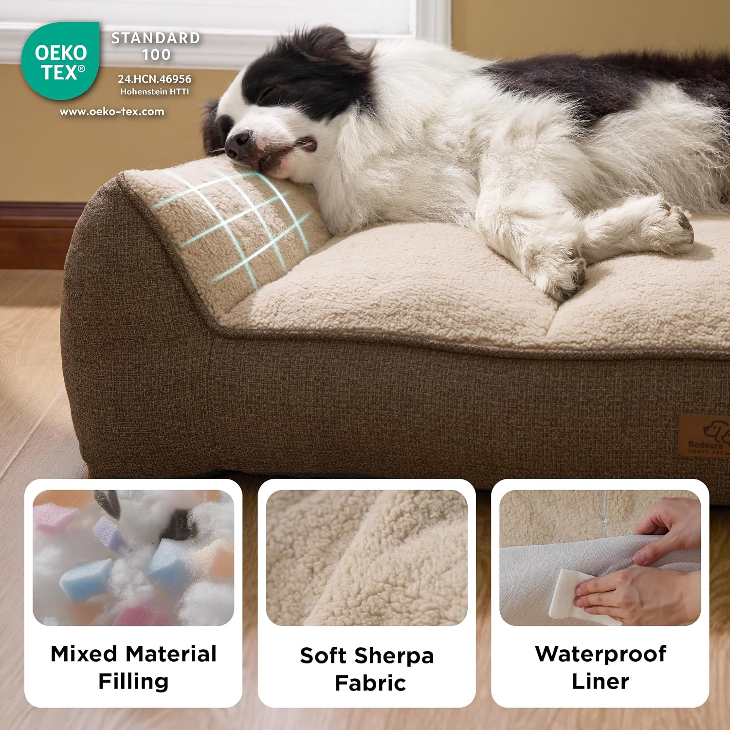 Detalle de Bedsure Orthopedic Dog Beds Large – 122x89cm, Extra Thick Support with Waterproof Cover