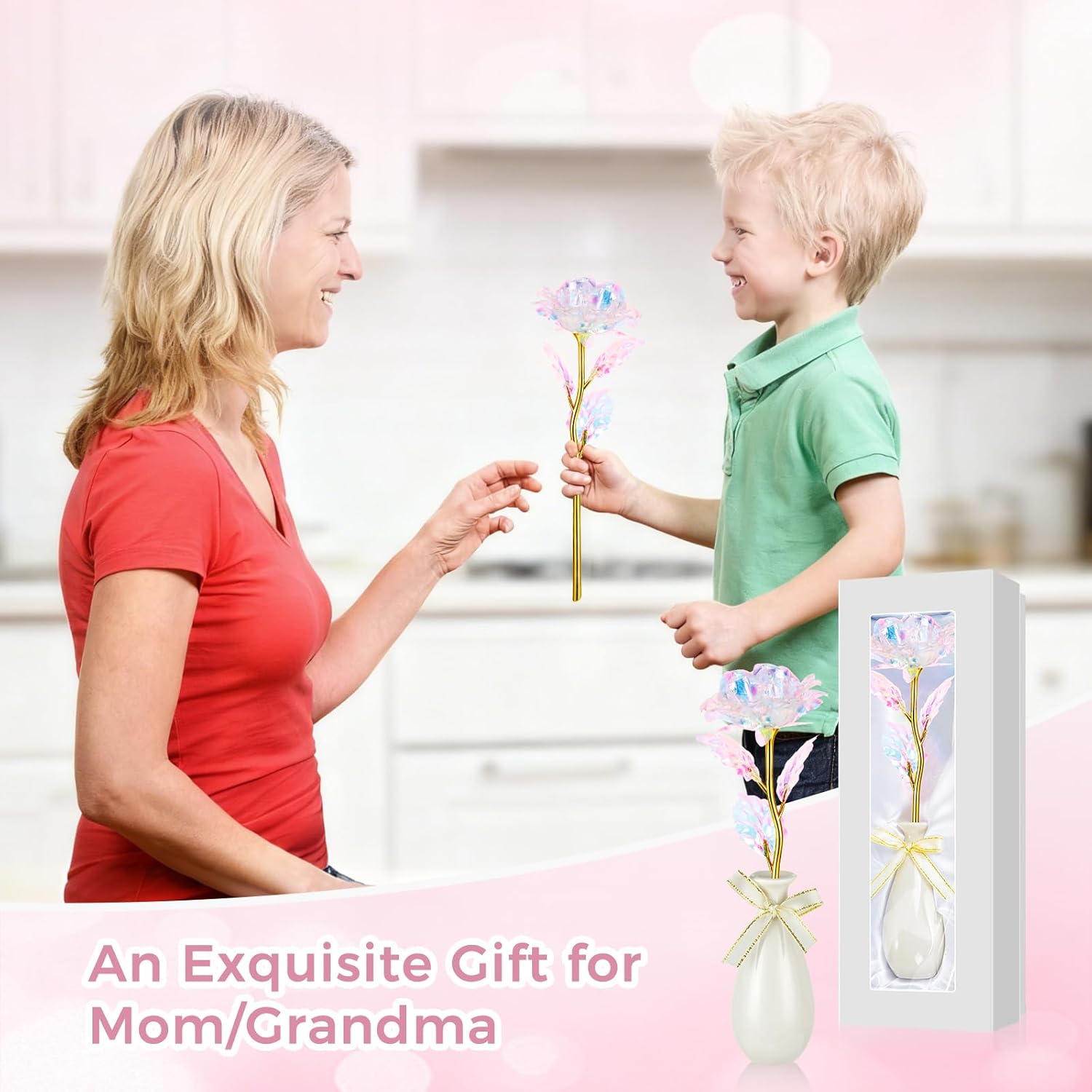 Thumbnail 2 de Ruibinlee Rose Éternelle Galaxy Or avec Vase – Cadeau pour la Fête des Mères et les occasions spéciales