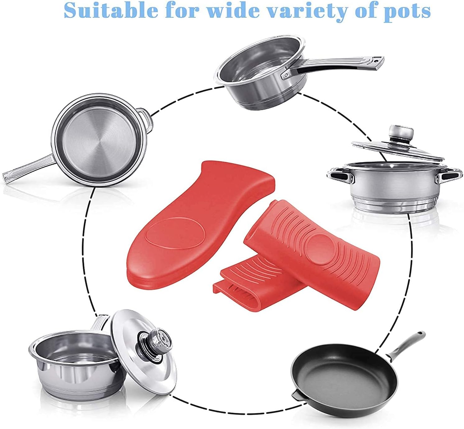 Detalle de 4-Pack Silicone Handle Holders for Cast Iron – Heat-Resistant, No-Slip Covers (Red)