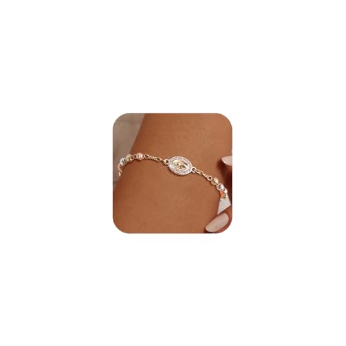 Thumbnail 5 de VNOX Bracelet Chapelet Femme Catholique – Croix et Vierge Marie de Guadalupe, Plaqué Or 14K