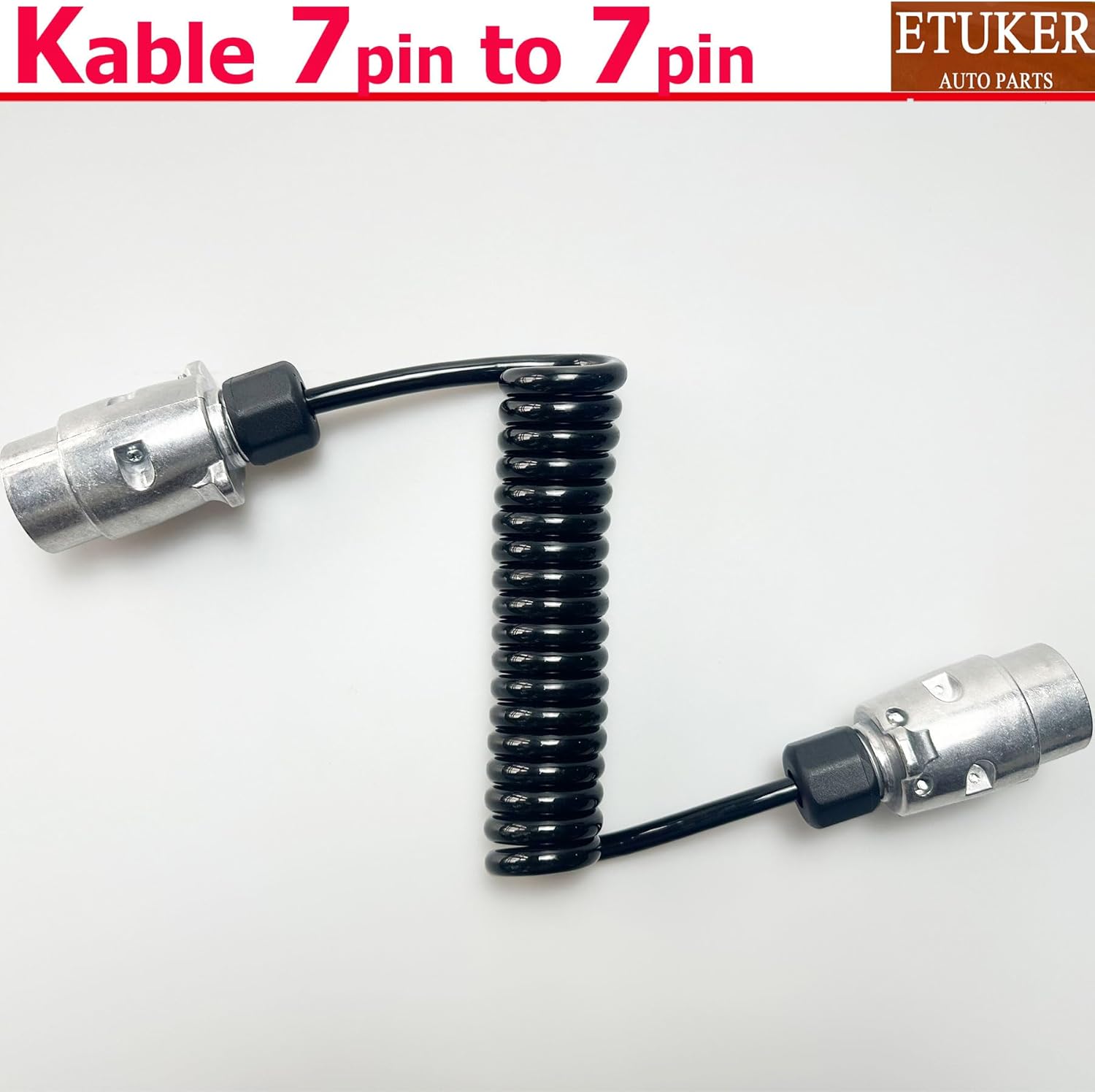 Detalle de ETUKER 7-Pin Extension Coiled Cable, 2m Spiral Copper Lead for Trailer Towing (7-7 Pin)
