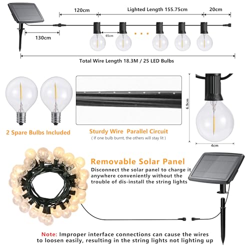 Detalle 2 de Joomer Luces Solares LED Exterior Jardin con USB Recargable — Guirnalda 15,6 m con 25+2 Bombillas