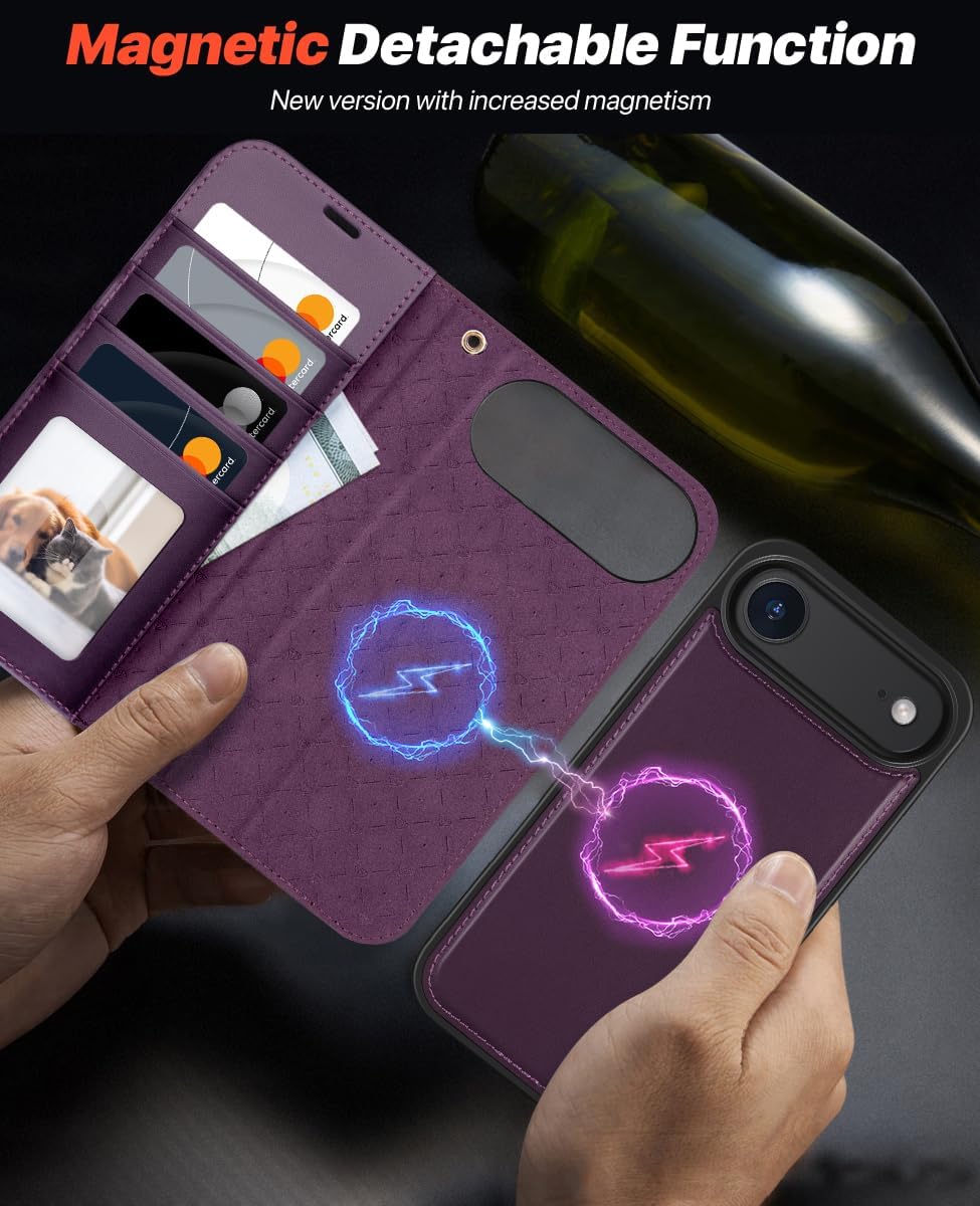 Detalle 2 de OCASE Handyhülle für iPhone Air (6,5 Zoll) – abnehmbare 2-in-1 Klapphülle mit Magnet, Kartenfach, RFID & Standfunktion in Dunkelviolett