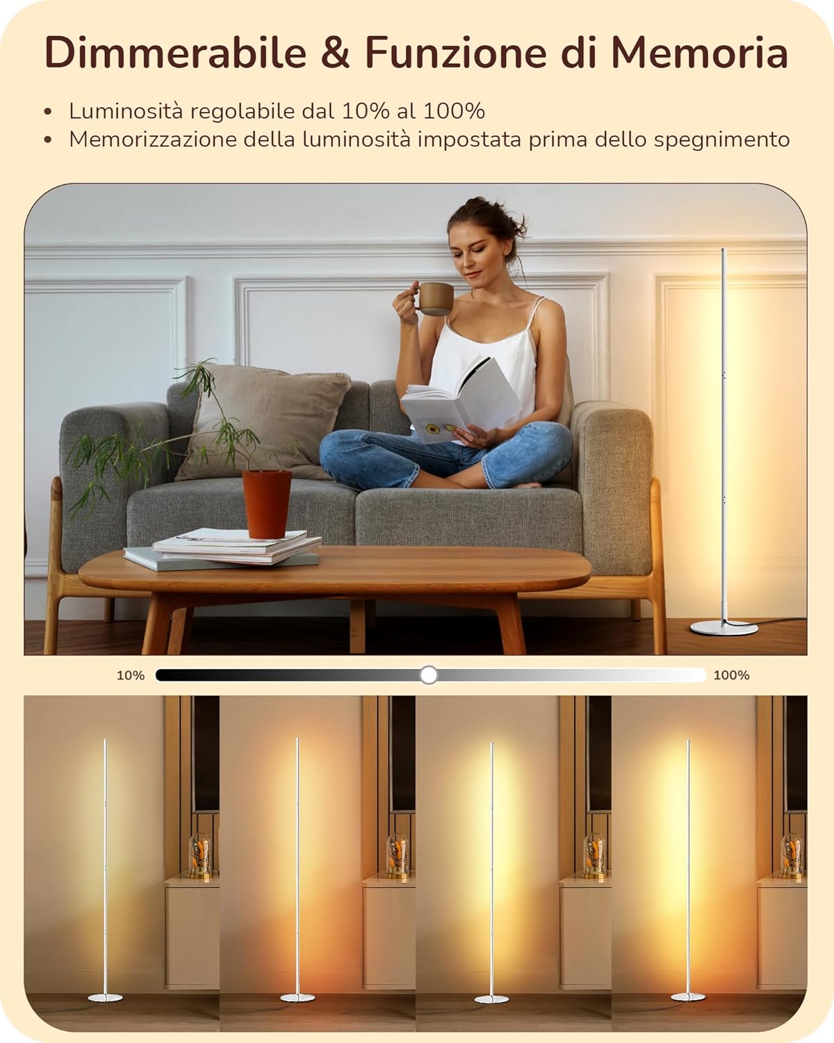 Detalle 2 de EDISHINE Lampada da Terra a LED Dimmerabile in Continuo con Interruttore a Pedale, Luce Bianca Calda 3000K