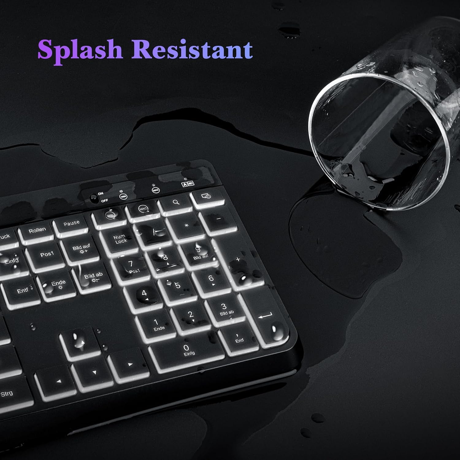 Detalle de TECURS kabellose Gaming-Tastatur Tastatur kabellos QWERTZ (Deutsch) mit Beleuchtung, 2,4 GHz, wasserdicht