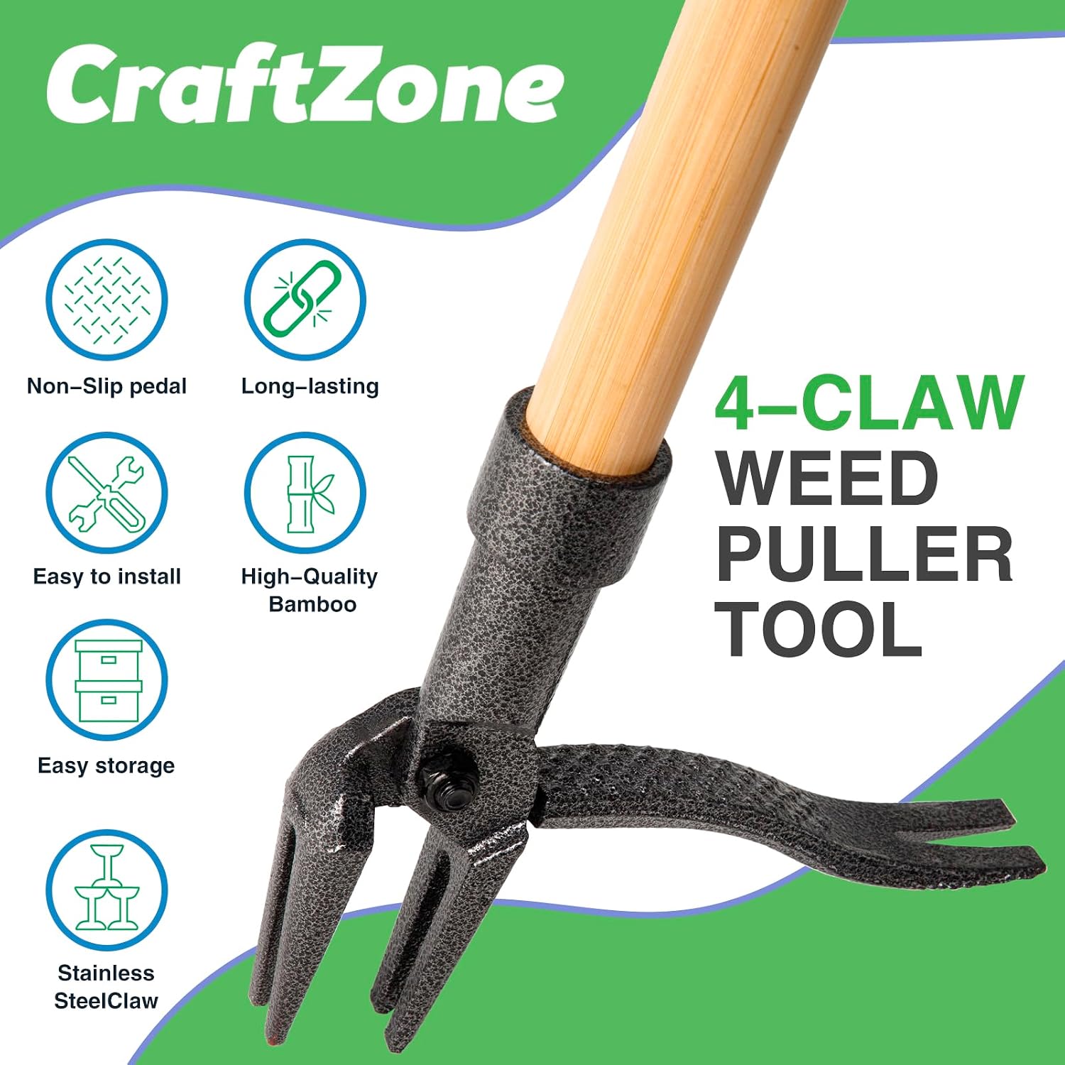 Thumbnail 4 de CRAFTZONE Long-Handled Weeder with 4-Prong Head and 3-Section Telescoping Shaft