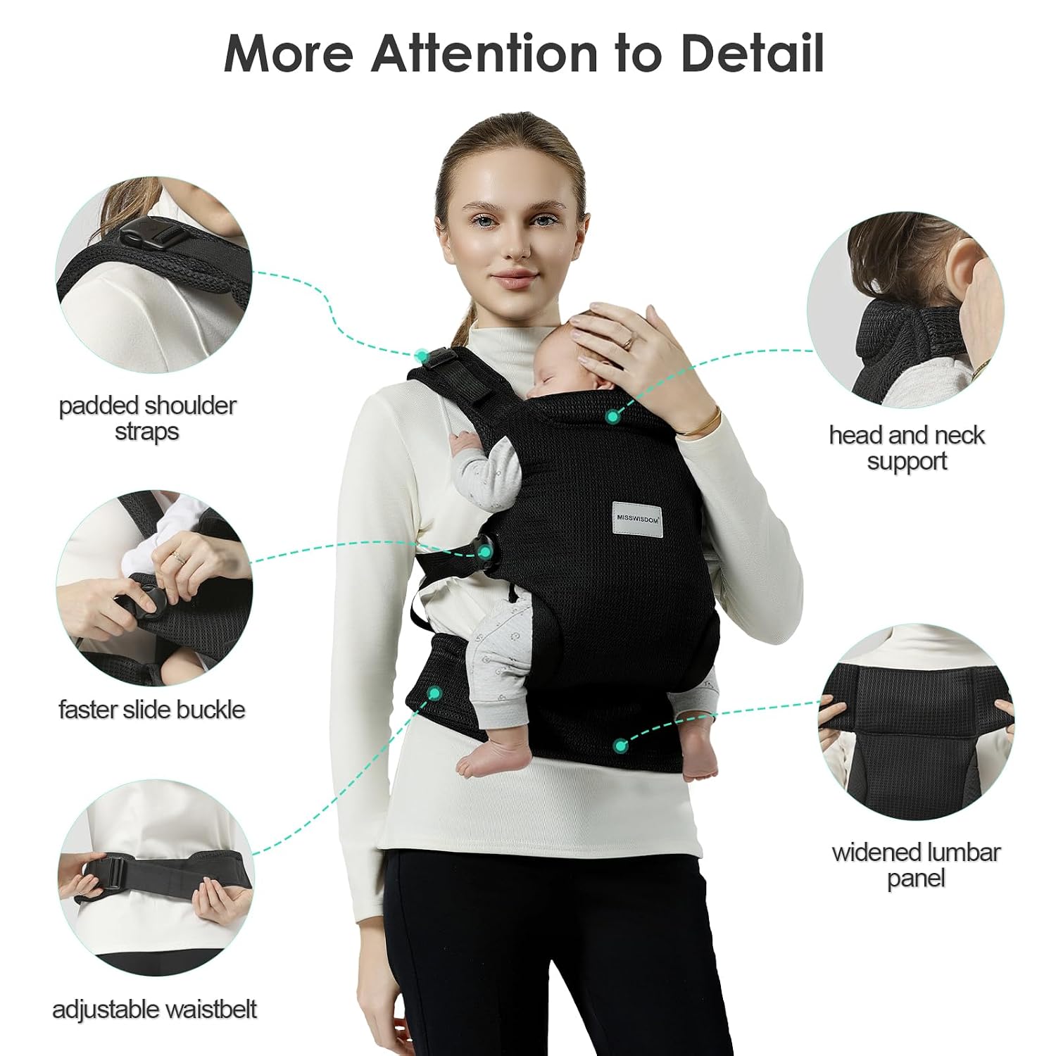Detalle 2 de MISSWISDOM Baby Carrier, Black