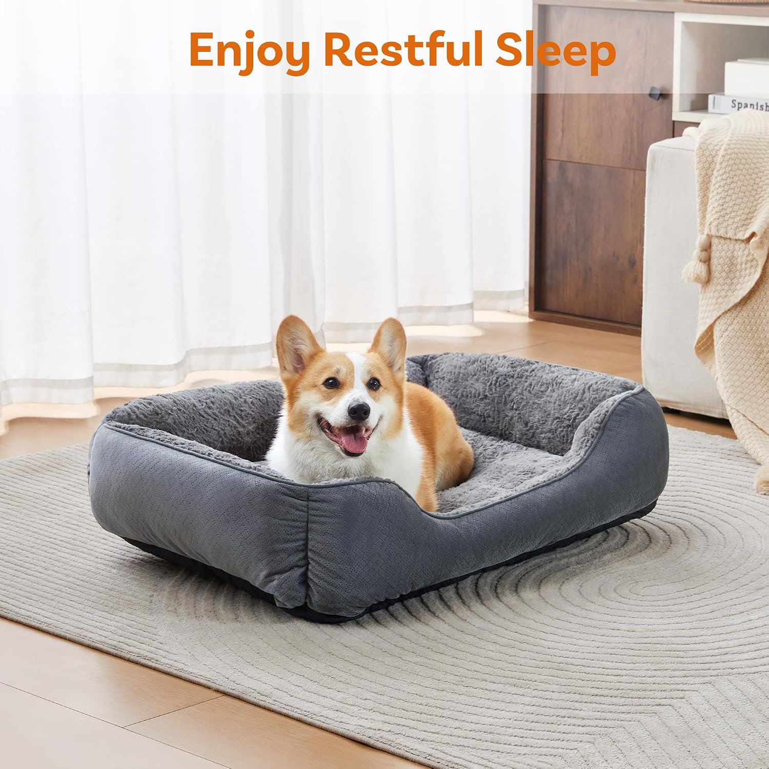 Thumbnail 3 de Oveppy Dog Bed Small: Super Soft Rectangular Bed with Anti-Slip Base and Washable Cover