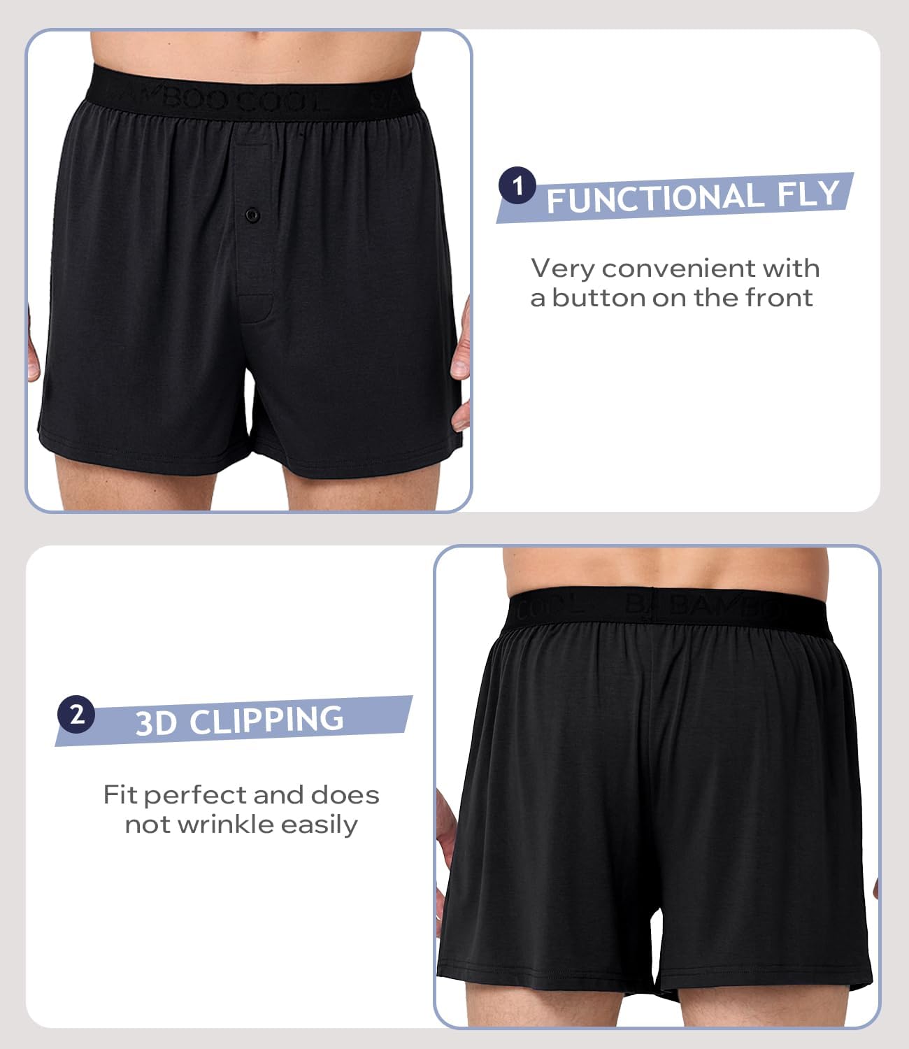 Thumbnail 1 de BAMBOO COOL Mens Bamboo Boxer Shorts 4 Pack