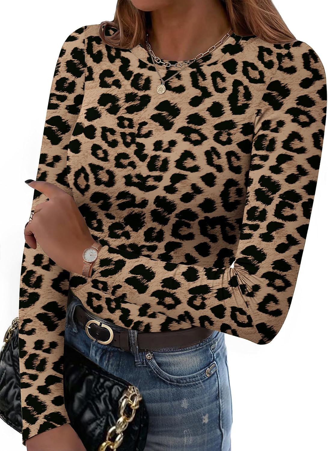 Detalle de Zeagoo Women's Slim-Fit Long-Sleeve Crewneck Top, Stretch Polyester Blend