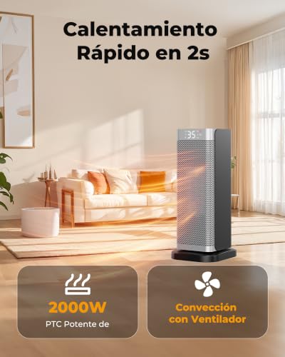 Detalle 2 de Fitabok calefactor cerámico PTC 2000 W con modo ECO, oscilación y mando
