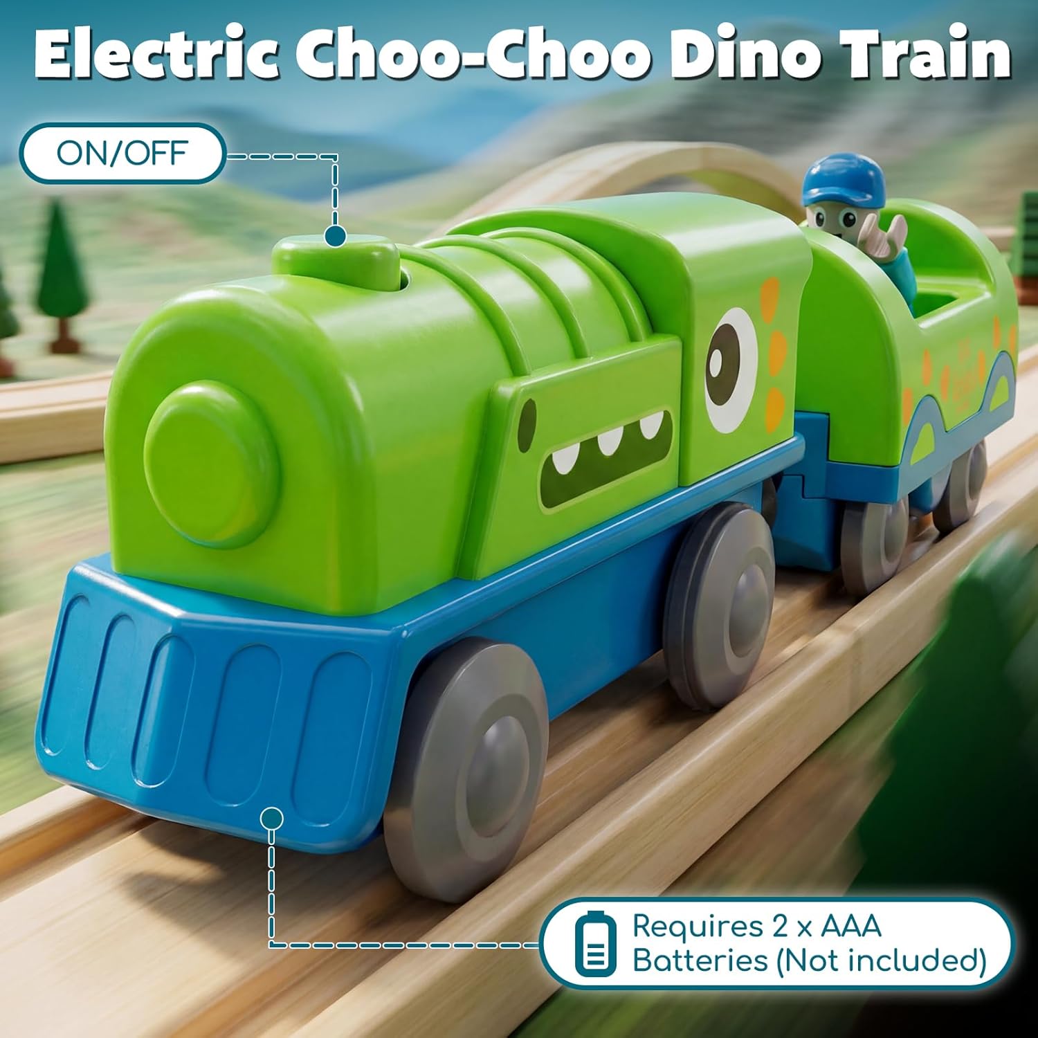 Detalle de Lehoo Castle Motorized Train for Wooden Track – Dinosaur Theme