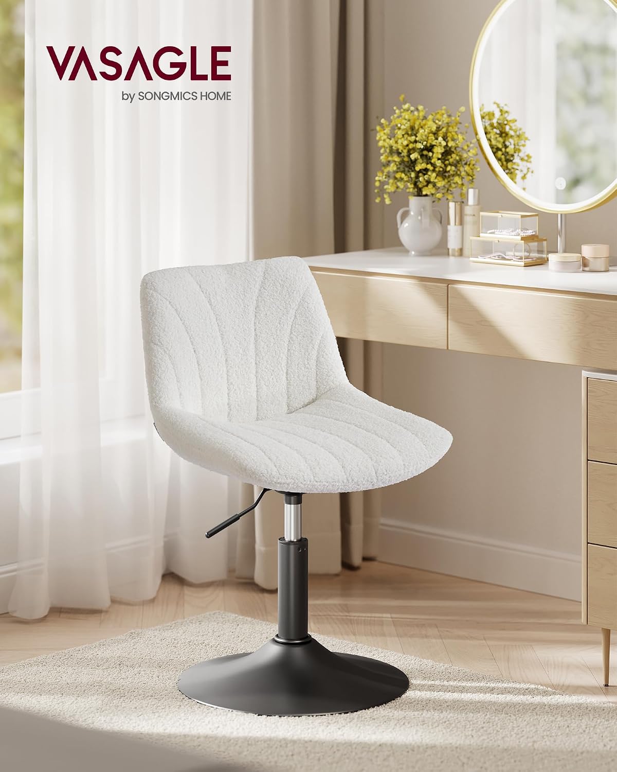 Detalle 2 de VASAGLE Sgabello da trucco con schienale LJB160WD01, girevole 360° e altezza regolabile