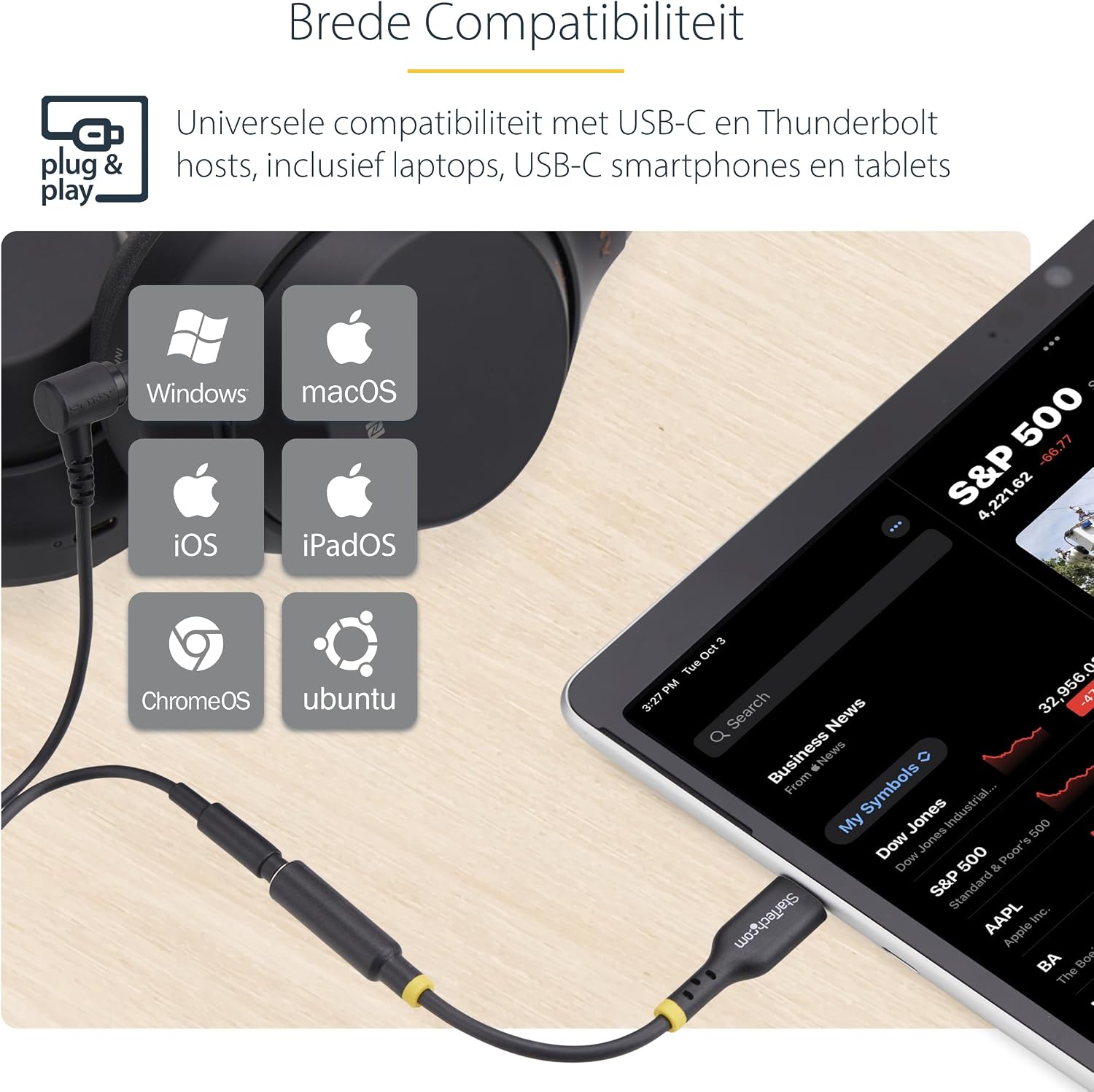 Detalle de StarTech USBCAUDIO2 USB-C-naar-3,5mm-TRRS-audioadapter met 32-bit-DAC