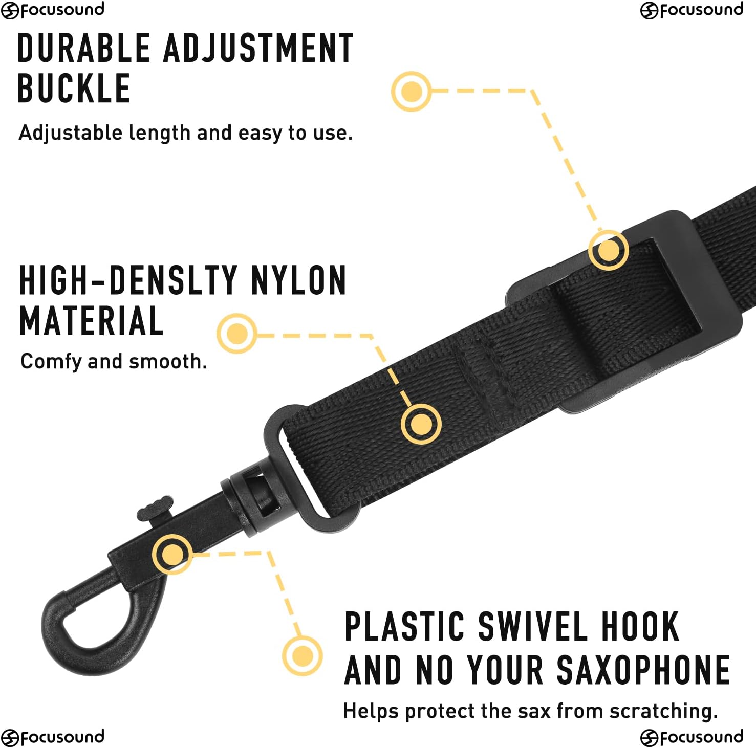 Detalle de Focusound Upgraded Length Tenor Saxophone Neck Strap – Padded Leather, 17"–22.8