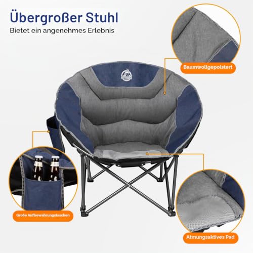 Detalle de Northroad Übergroßer Camping Mondstuhl – Gepolsterter Faltstuhl mit Rücklehne, Tragfähigkeit bis 227 kg