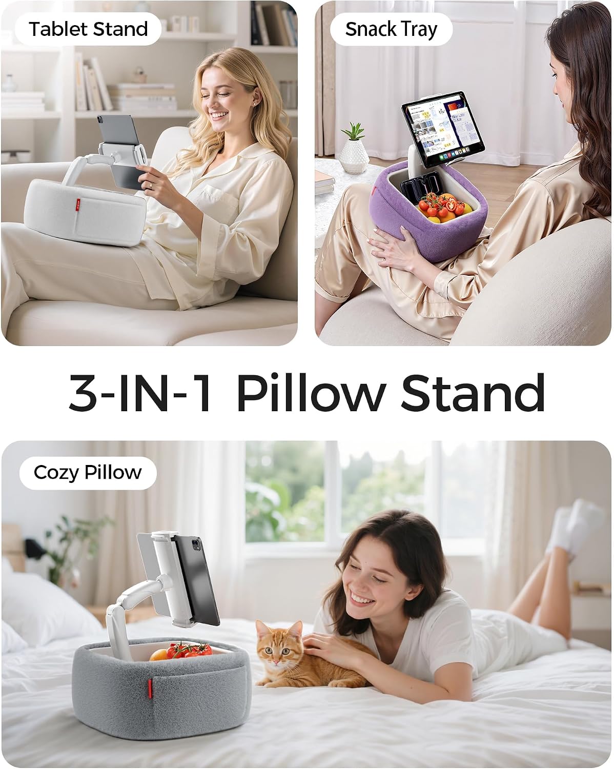 Detalle 2 de LULULOOK Tablet Pillow Stand with 360° Adjustment, Memory Foam and Snack Bowl