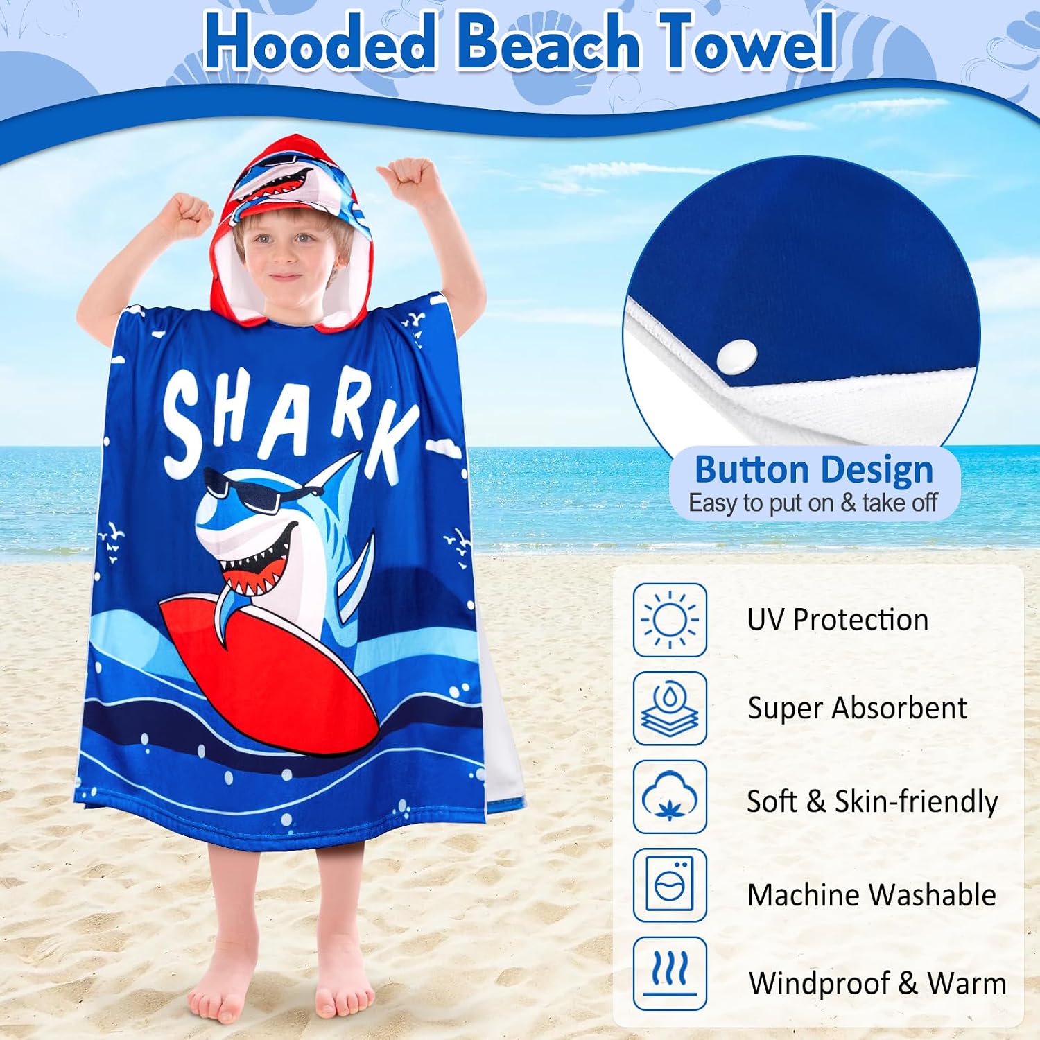 Detalle de BTNEEU Poncho de Bain Enfant – Serviette de Bain à Capuche, Séchage Rapide et Gros Chouchou de Plage (6–12 ans)