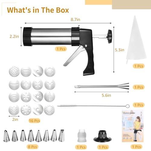 Thumbnail 2 de YOFAPA Churrera Churro Maker Kit: Stainless Steel Home Set for Hollow Churros and Filled Treats