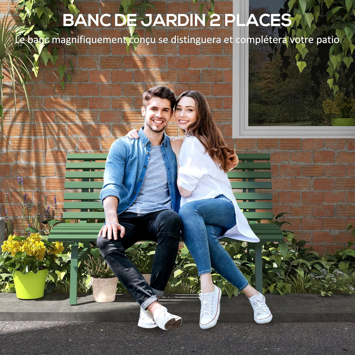 Thumbnail 3 de Outsunny Banc de Jardin Banquette Extérieur 2 Places en Aluminium - Vert, 123 x 67 x 79 cm