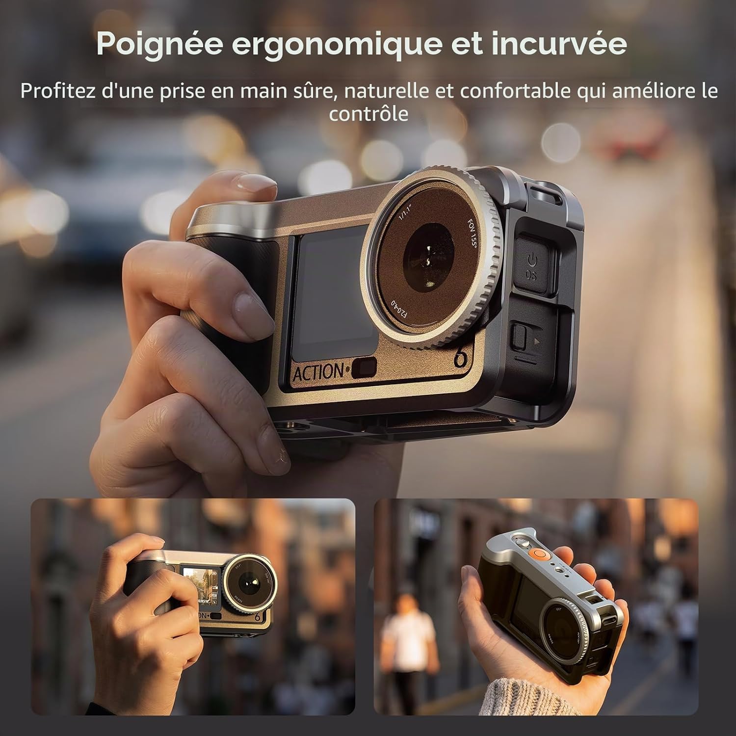 Detalle de SMALLRIG Street Grip Kit pour DJI Osmo Action 6 – Cage en Aluminium, sangle et protections