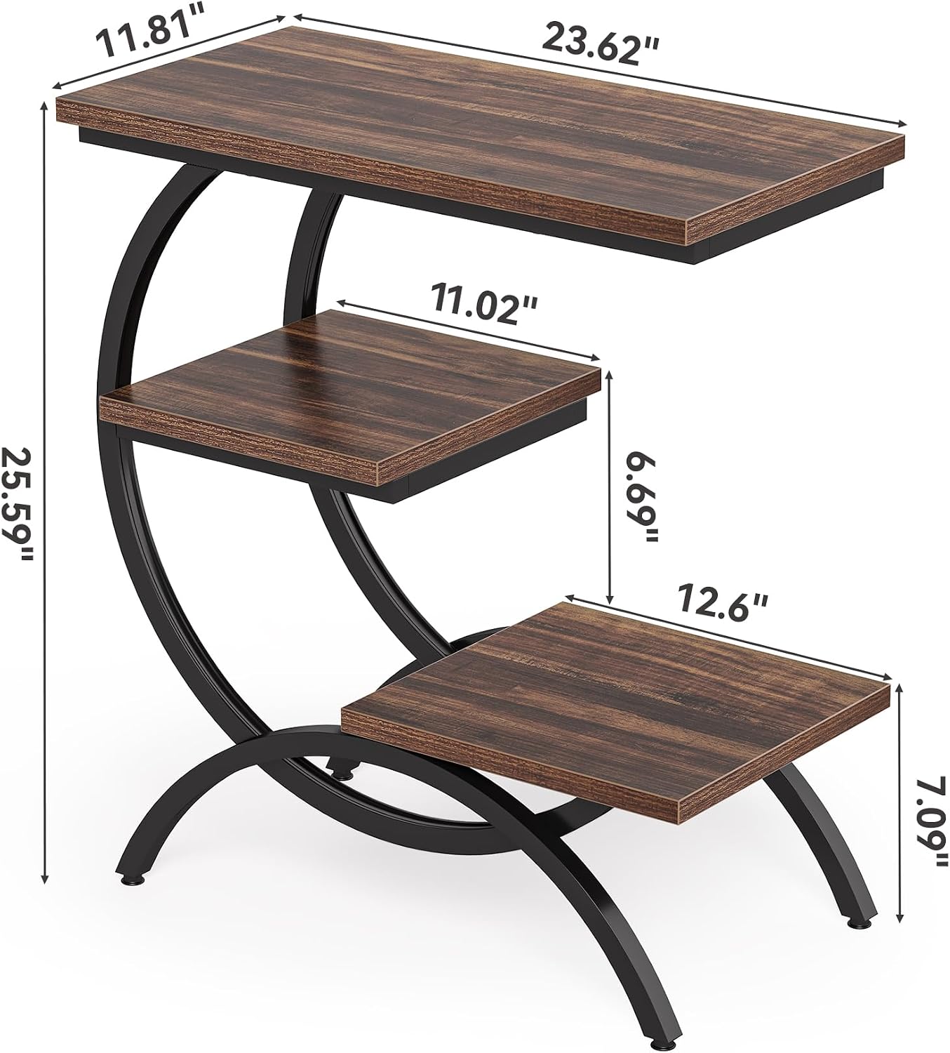 Detalle de LITTLE TREE XFVC-HS069 Narrow End Table with 3 Shelves, Rustic Brown