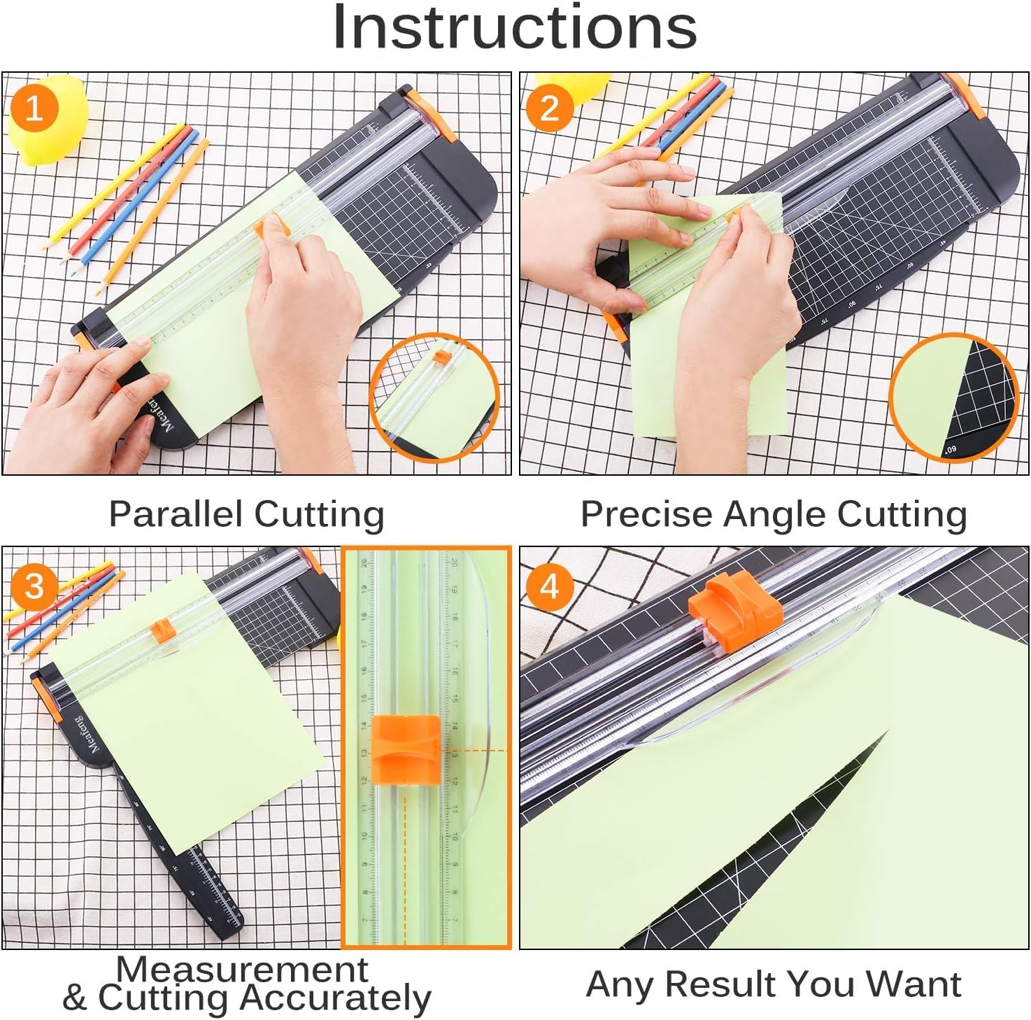 Thumbnail 4 de Meafeng Papierschneider A4 mit 2 Klingen – Papier Cutter mit Sicherheitsfunktion & Verlängerungslineal (Schwarz)