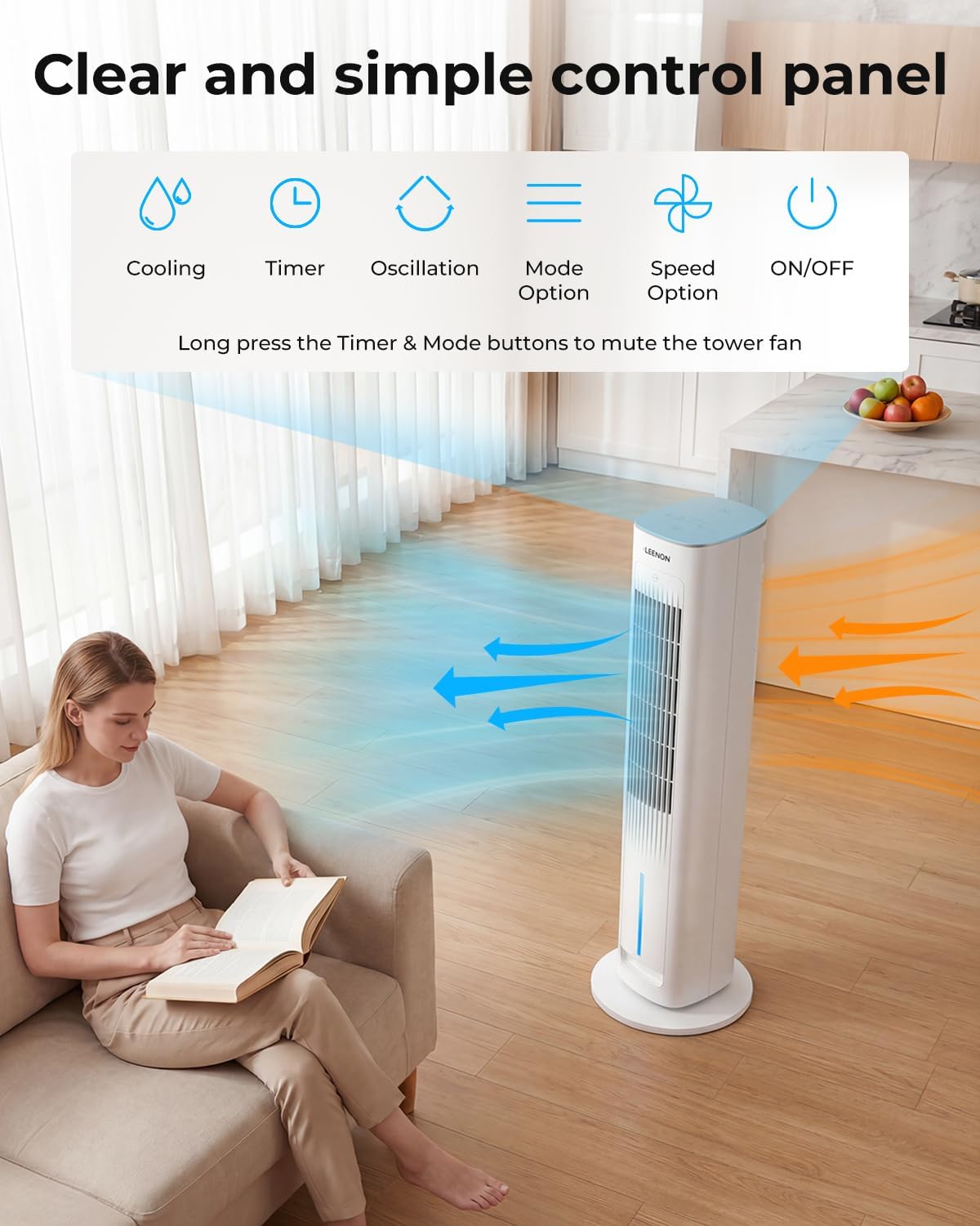 Detalle 2 de LEENON 3in1 Evaporative Air Cooler – 38" Tower Fan with Remote