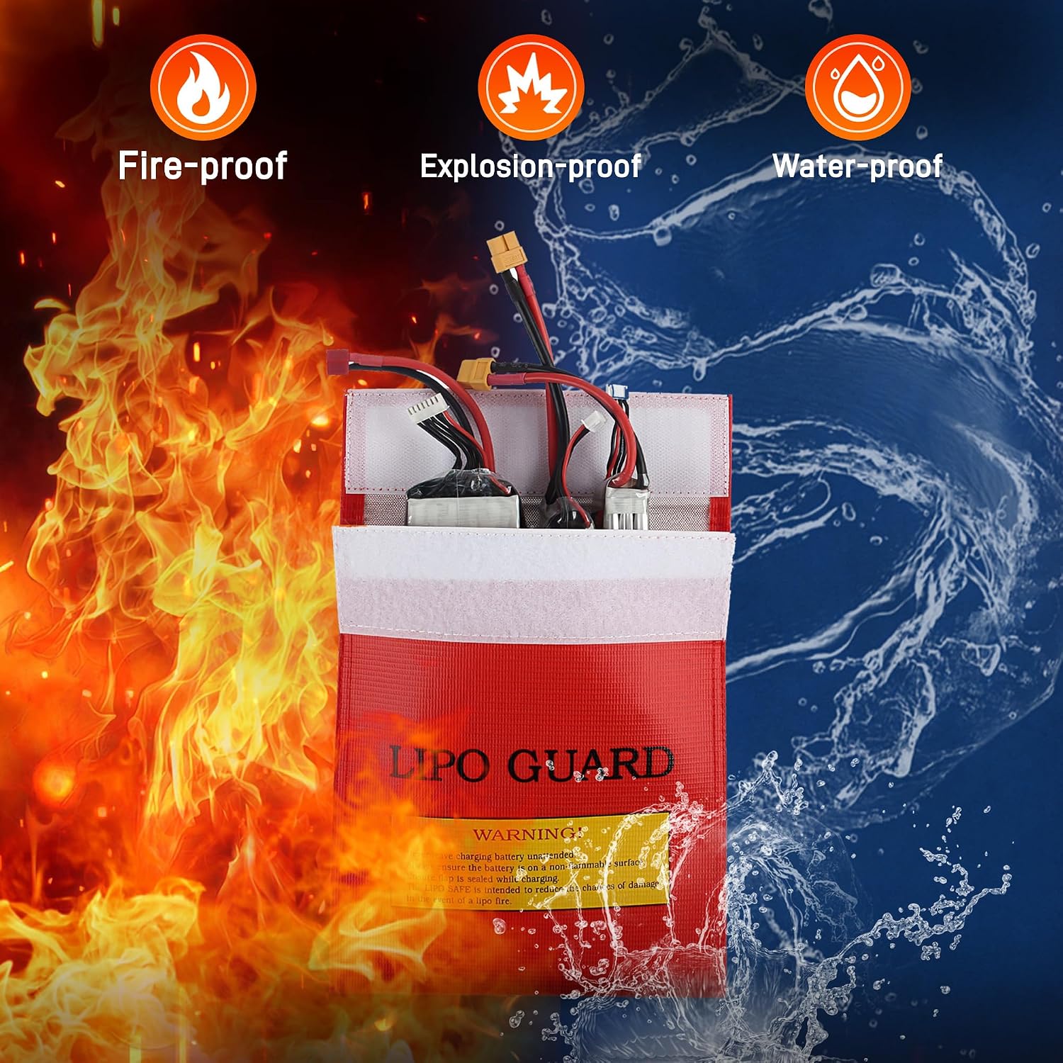 Detalle de Huiguli Feuerfest Wasserdicht Safe Bag – Feuerfeste Akku Tasche, wasserdichte Dokumententasche, 22.5 × 18.5 cm (Silbergrau, Schwarz, Rot)