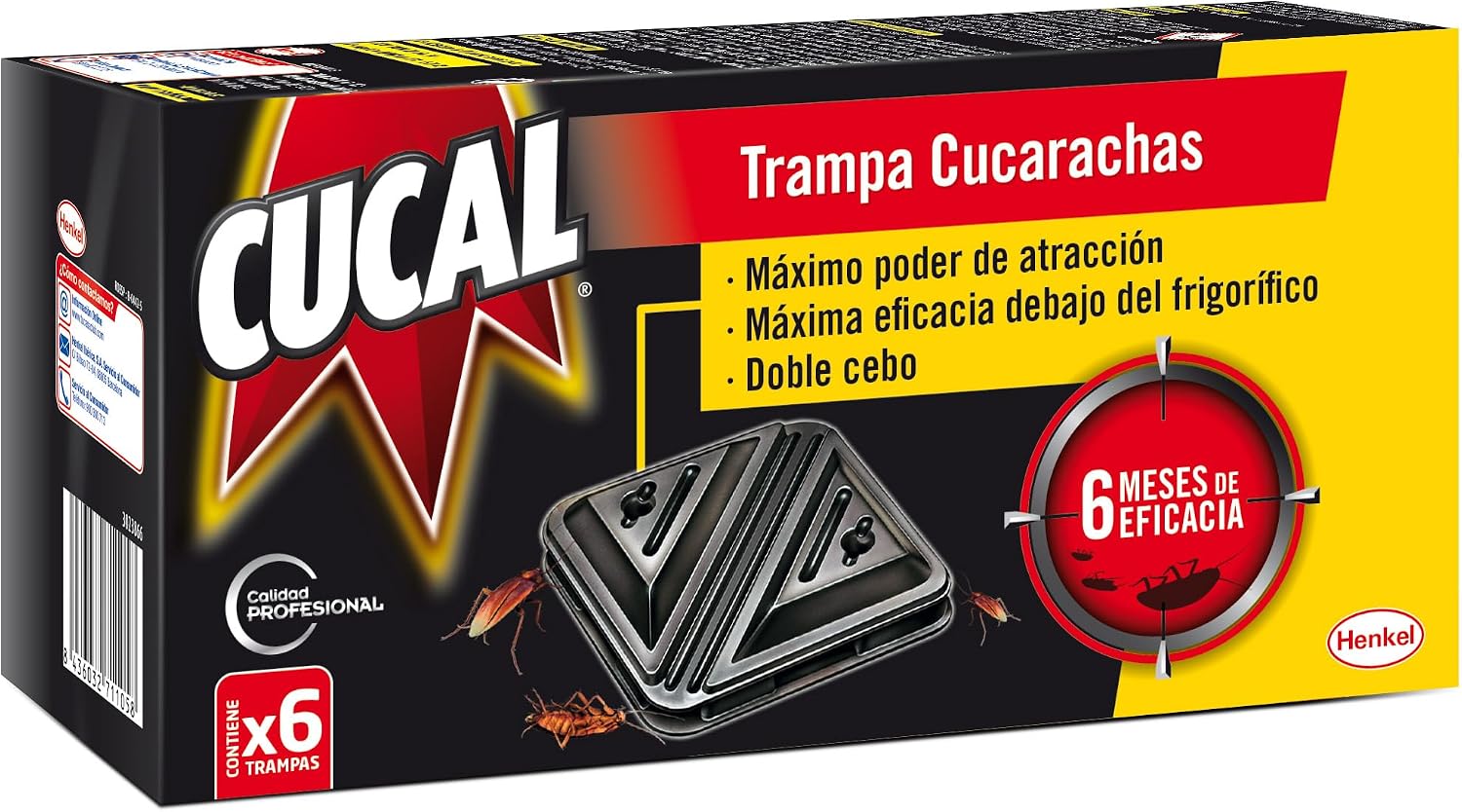 Detalle 2 de Cucal Insecticida Trampa Cucarachas Doble Cebo (pack de 3, 18 trampas) para acción por contagio y hasta 6 meses