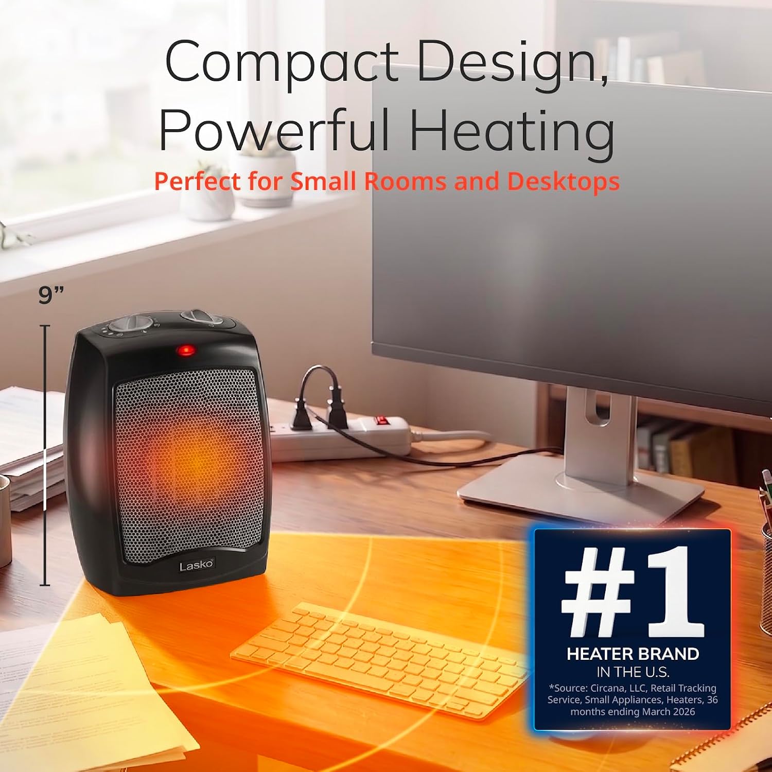 Detalle 2 de Lasko CD09250 Ceramic Heater with Adjustable Thermostat, 9 in