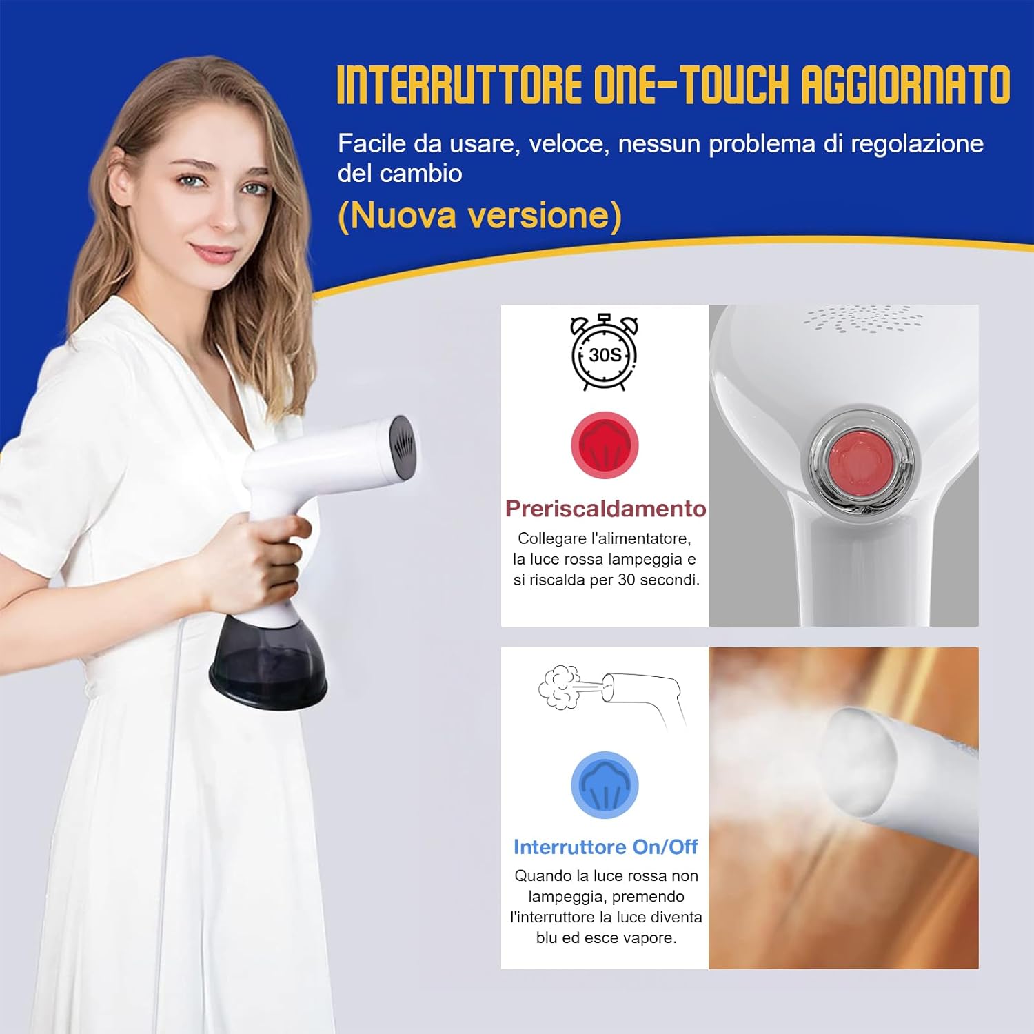 Detalle 2 de Rolipo Ferro Stiratore Verticale per Abiti – Stiratore a Vapore Portatile da 30 g/min e serbatoio 400 ml