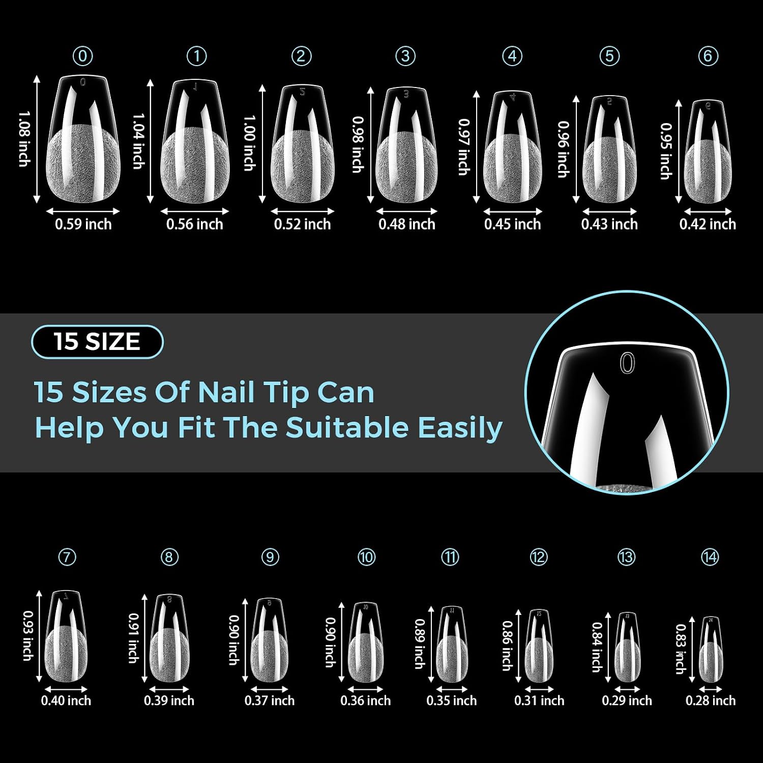 Detalle de TOMICCA Medium Ballerina Nageltips (510 Stück, 15 Größen) – Ultra-matte Soft Gel Tips für Nagelverlängerung & Nail Art