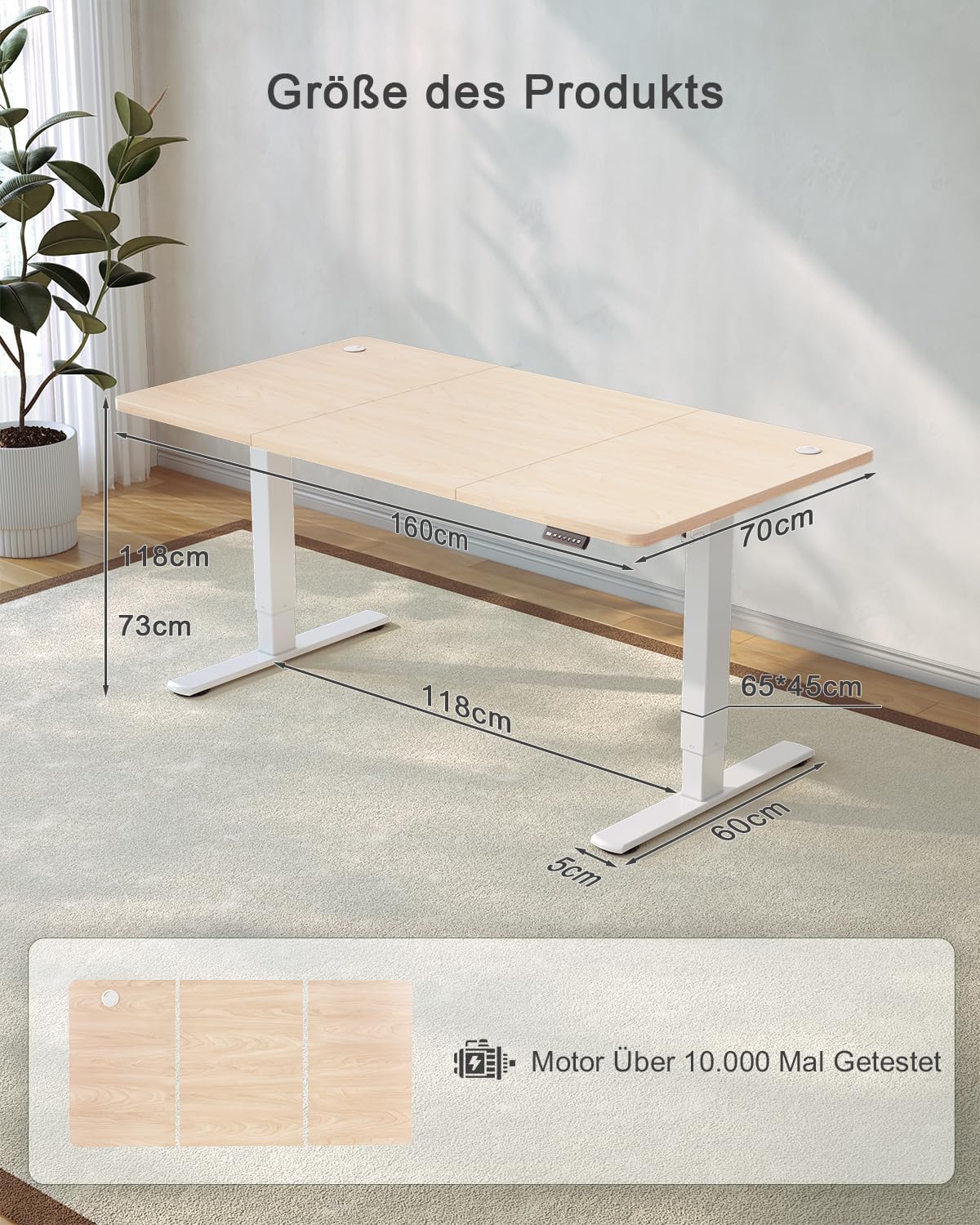 Detalle de JUMMICO Höhenverstellbarer Schreibtisch mit USB-Ladeanschluss – Stehpult 160 × 70 cm, elektrisch, Beige