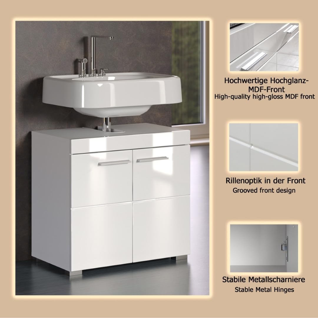 Thumbnail 5 de trendteam smart living Amanda Waschbeckenunterschrank in Weiß/Weiß Hochglanz (60 x 56 x 34 cm)