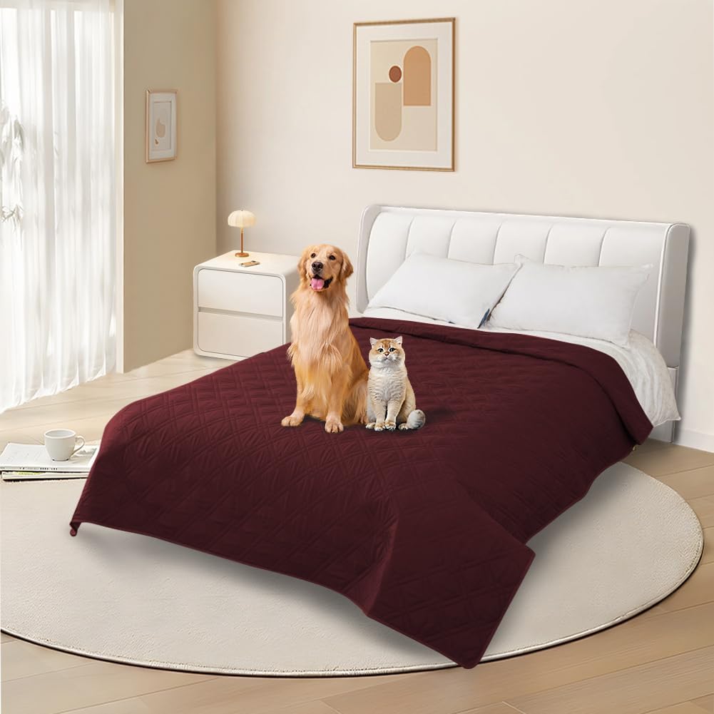 DUJUIKE Copridivano 100% impermeabile per cani: protezione affidabile per mobili e pavimenti (Rosso, 208 x 260 cm)