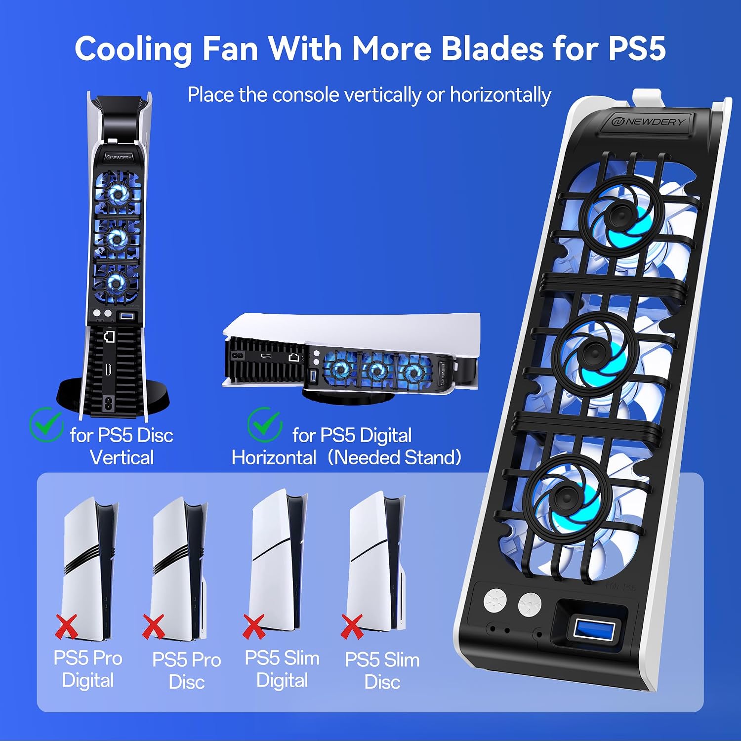 Thumbnail 1 de NEWDERY Cooling Fan for PS5 Adjustable Speed