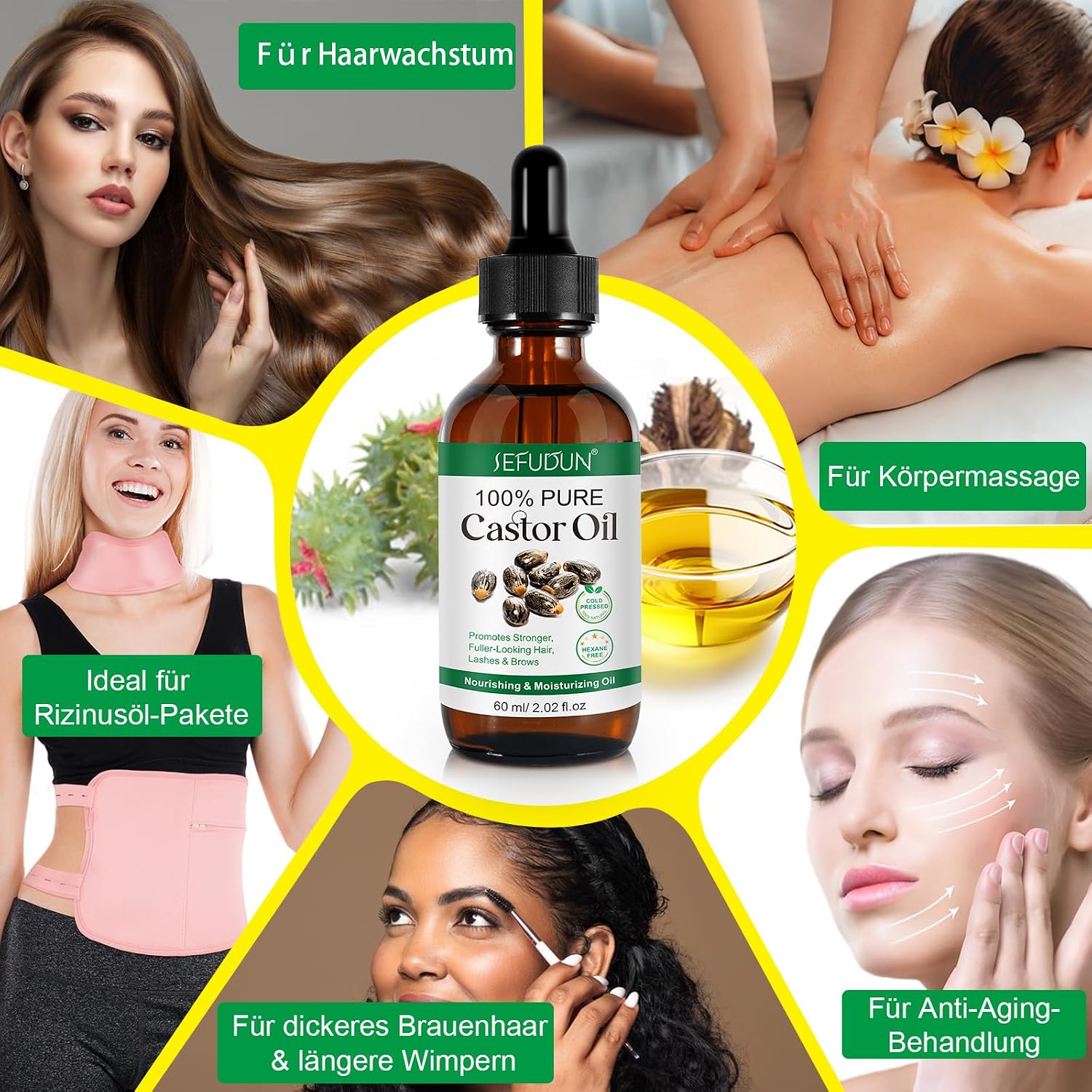 Detalle de CJXHJY biologische ricinusolie, koudgeperst, 60 ml voor haar en huid