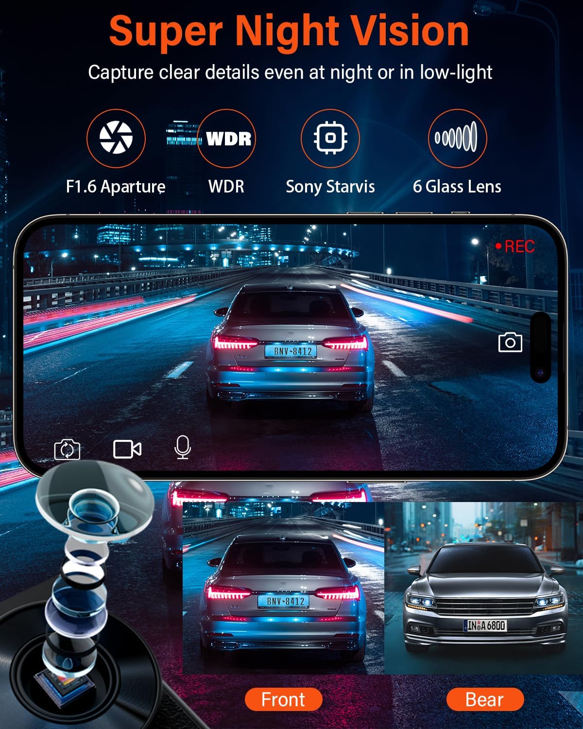 Thumbnail 2 de AMGEKE 4K Dash Cam Front and Rear