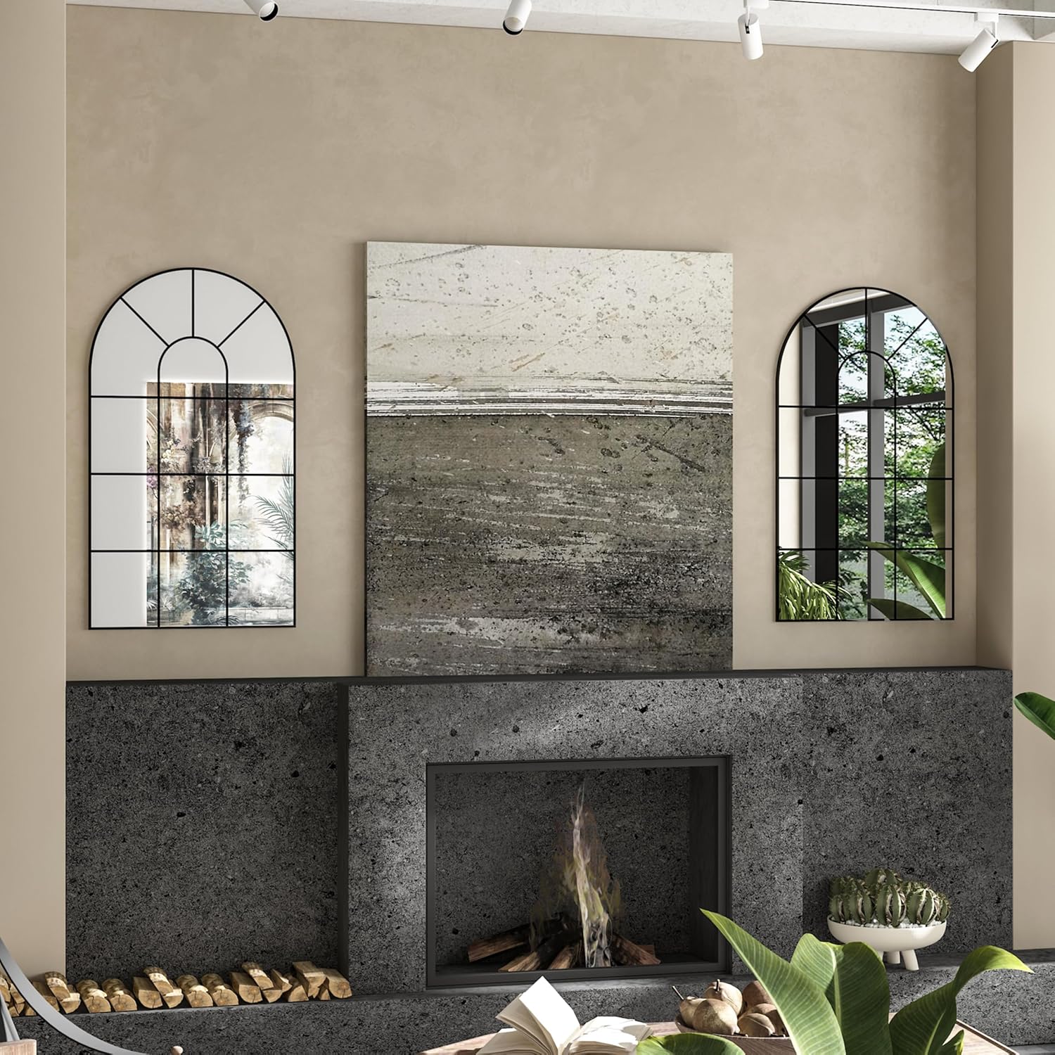 Detalle de CASSILANDOSpecchio da parete per finestra ad arco 105 x 60 cm nero