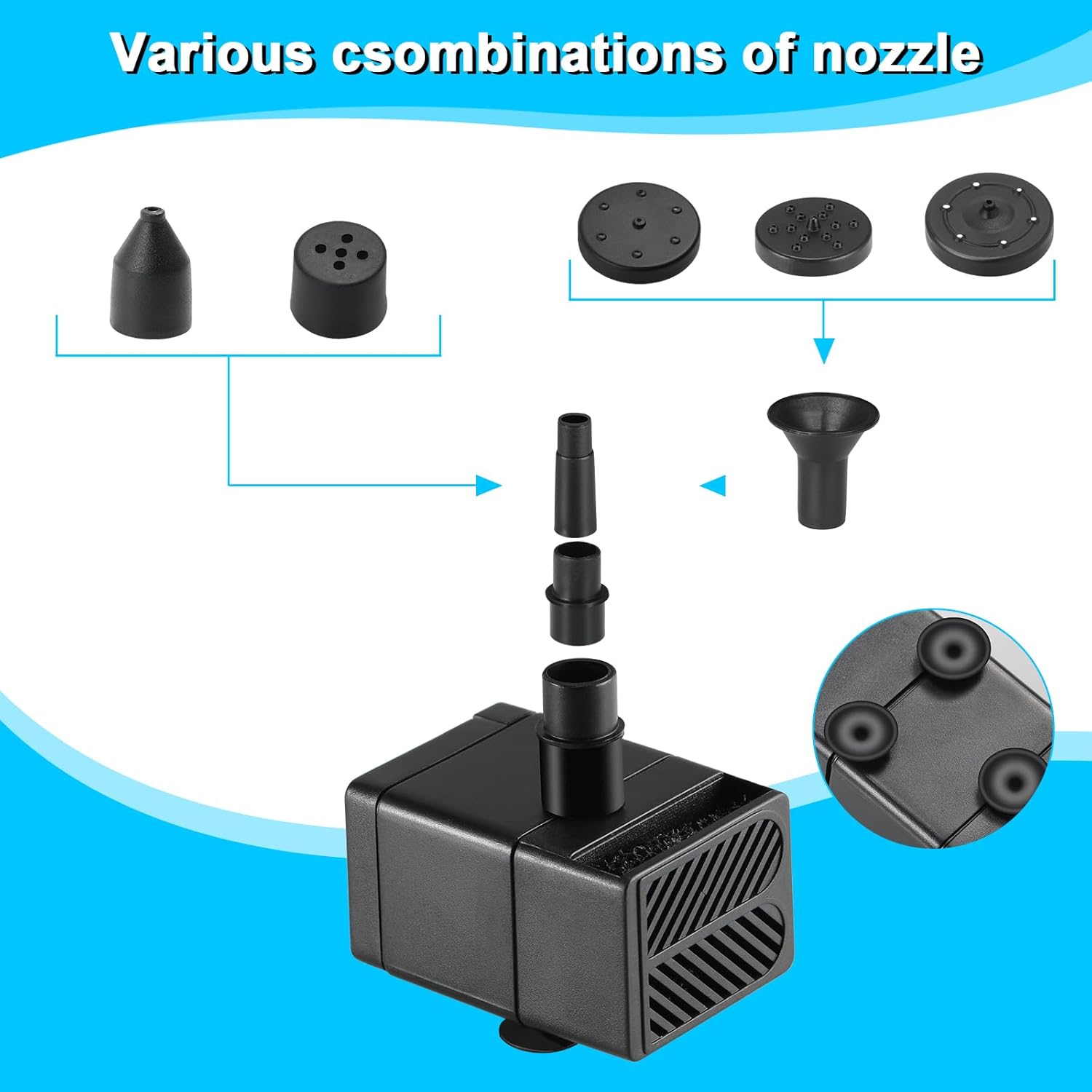 Thumbnail 2 de Fontaine solaire 5V/2,5 W – Pompe à eau solaire 170 L/h avec 5 buses et câble 3,25 m