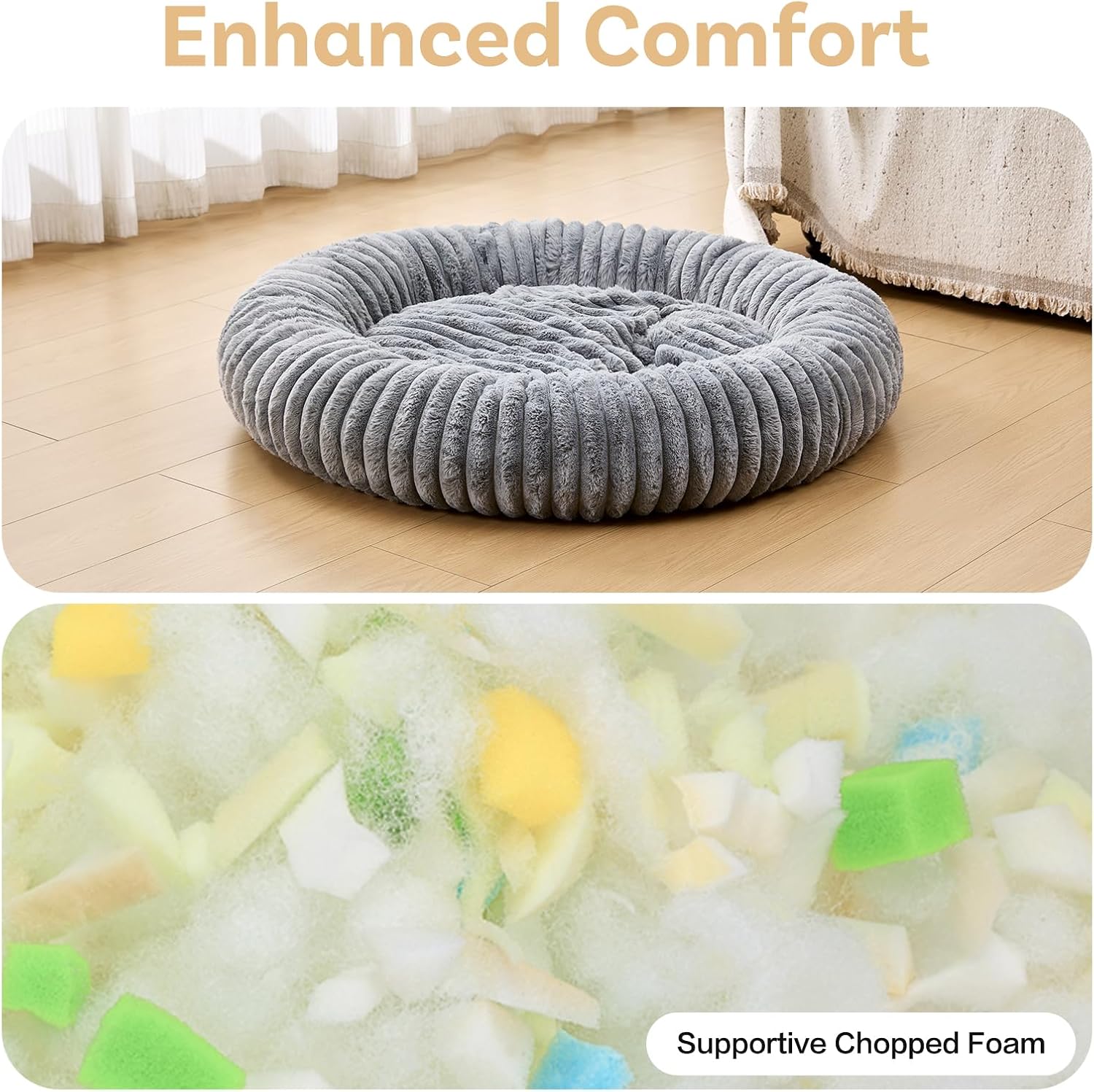 Thumbnail 2 de Oveppy Donut Dog Bed Large (Washable, Removable Cover) in Grey, 36x36x8 inches