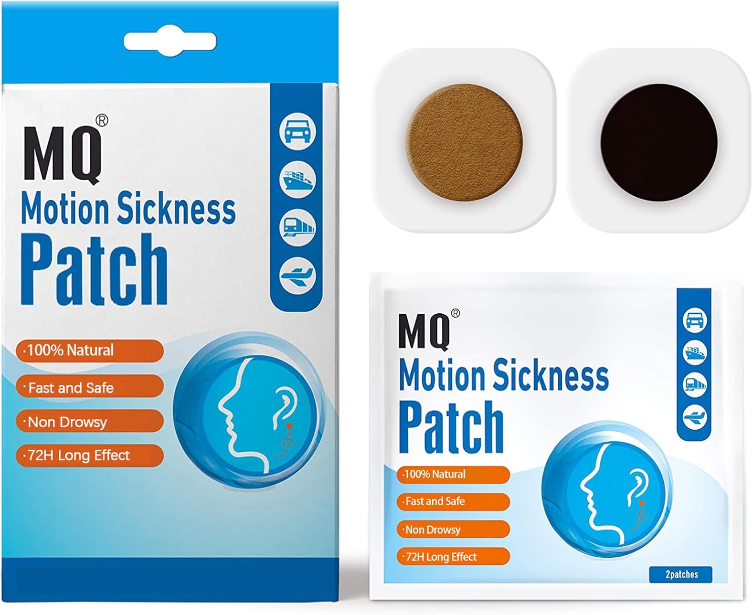 MQ Motion Sickness Patch (60 Count, Pack of 2) for travel nausea support