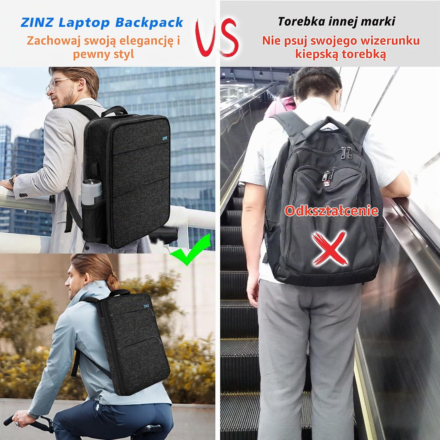 Thumbnail 4 de ZINZ B04K01 – smukły, rozszerzalny plecak na laptopa 15–16 cali z portem USB