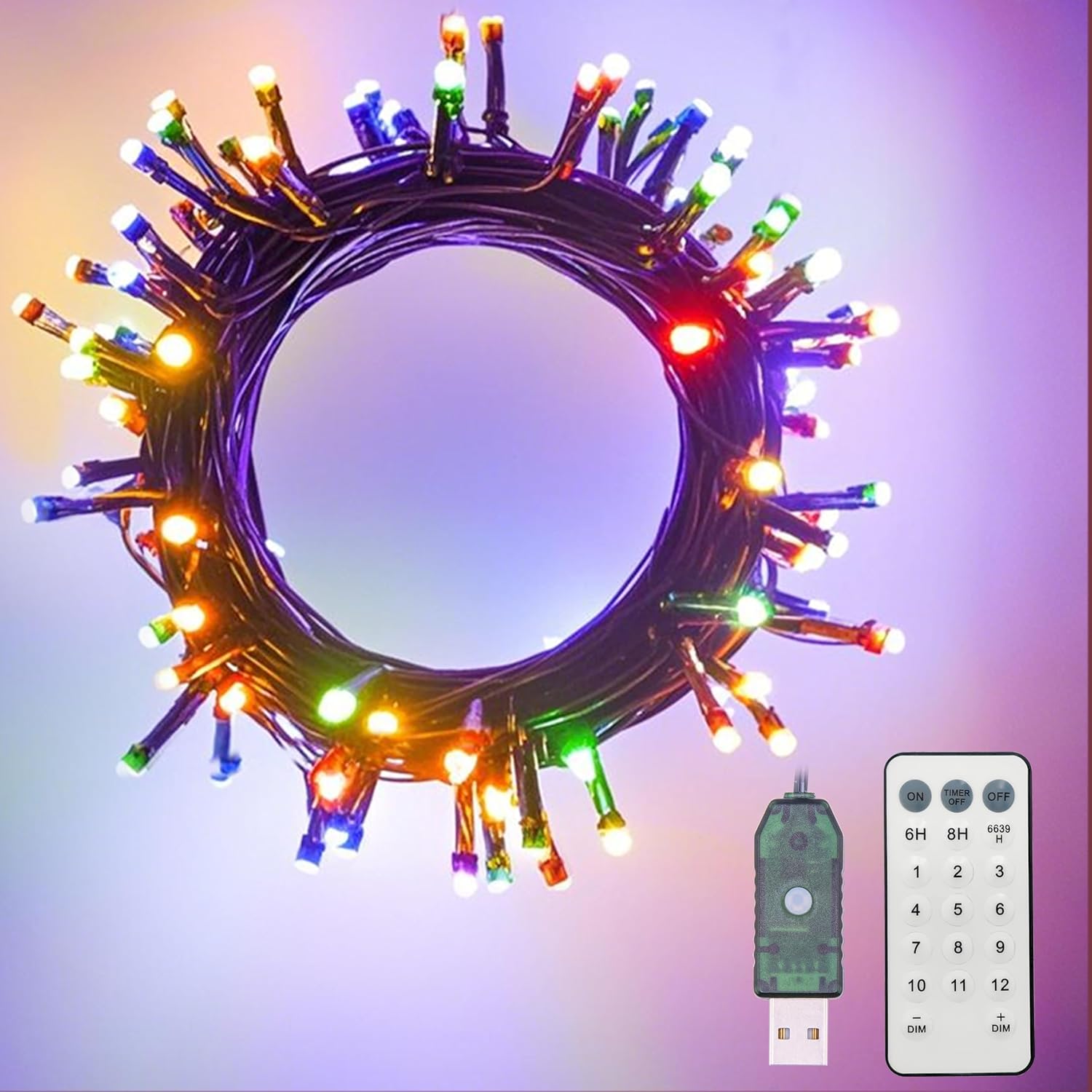 Detalle de YUCHOI USB Powered Colour Changing LED Christmas String Lights (20m, 200 LED) with Remote