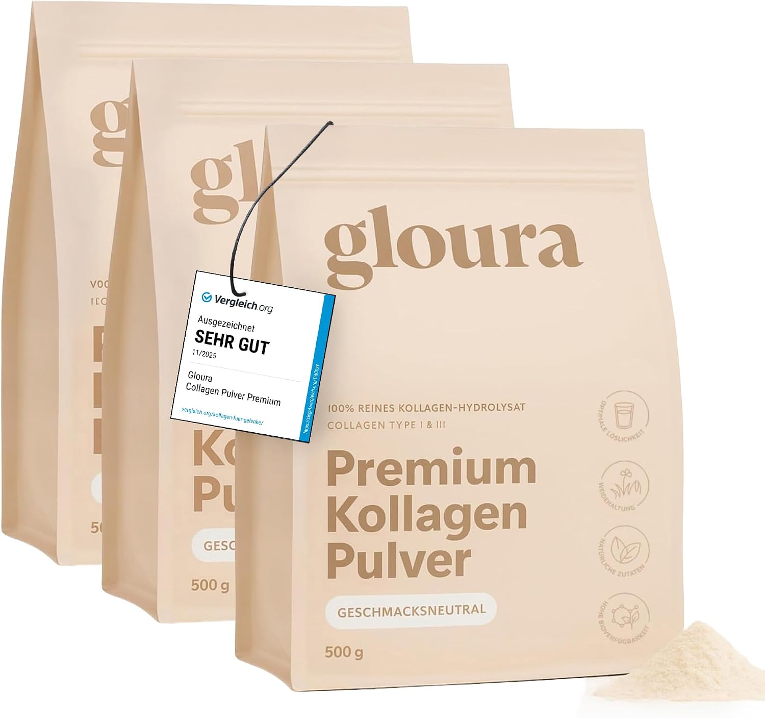 Detalle de Collagen Pulver Premium 500g für Haut & Haar