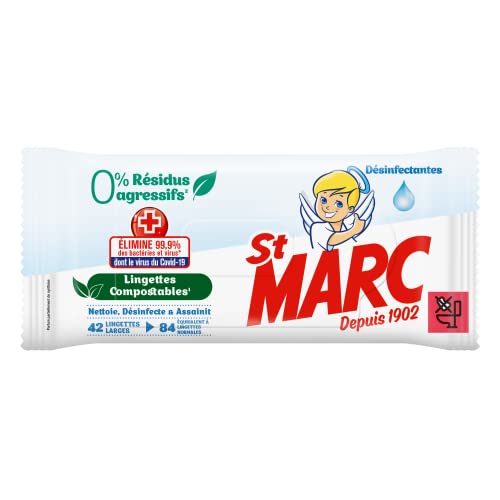 Thumbnail 1 de St Marc Lingettes Nettoyantes Désinfectantes 0% Résidus Agressifs, Compostable – Lot de 42 lingettes × 5 (210 totales)