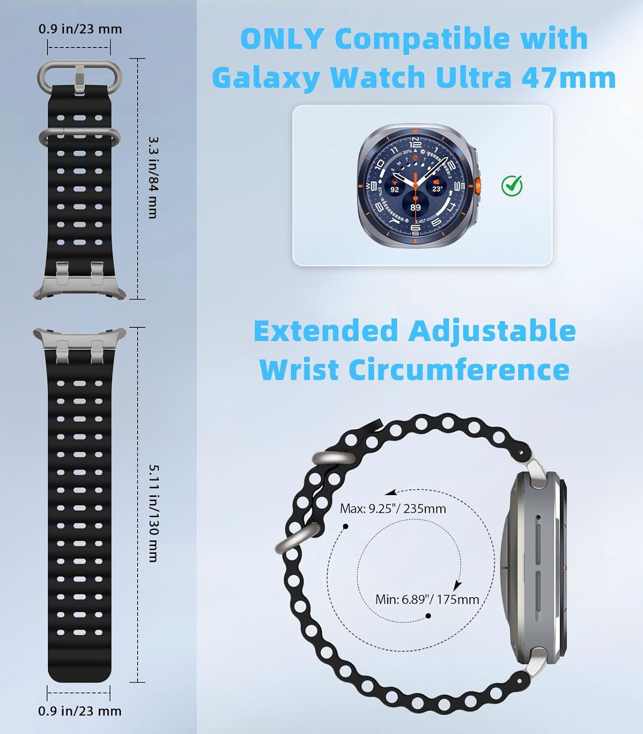 Thumbnail 1 de MoKo Upgraded Ocean Strap for Samsung Galaxy Watch Ultra 47mm (2024/2025) – breathable silicone sport band with metal connectors