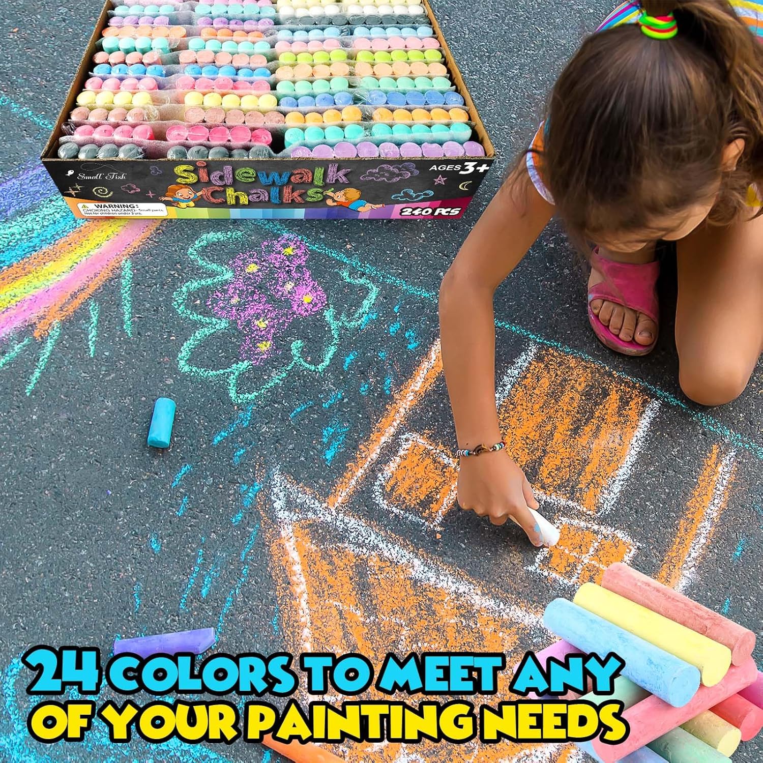 Thumbnail 5 de 240-Pack Washable Sidewalk Chalk, 24-Color Jumbo Non-Toxic Chalk Sticks (Dustless) for Kids